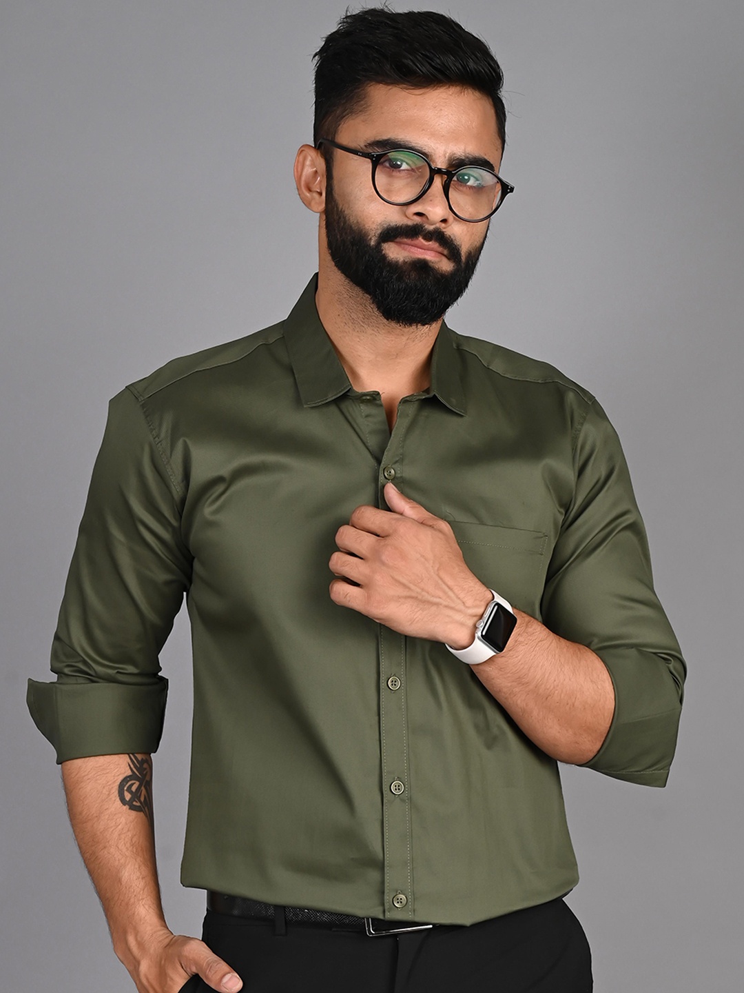 

FUBAR Modern Spread Collar Cotton Casual Shirt, Green
