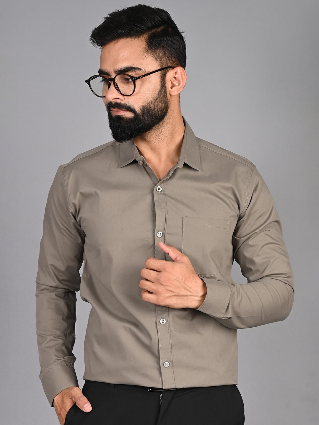 

FUBAR Modern Spread Collar Cotton Formal Shirt, Grey