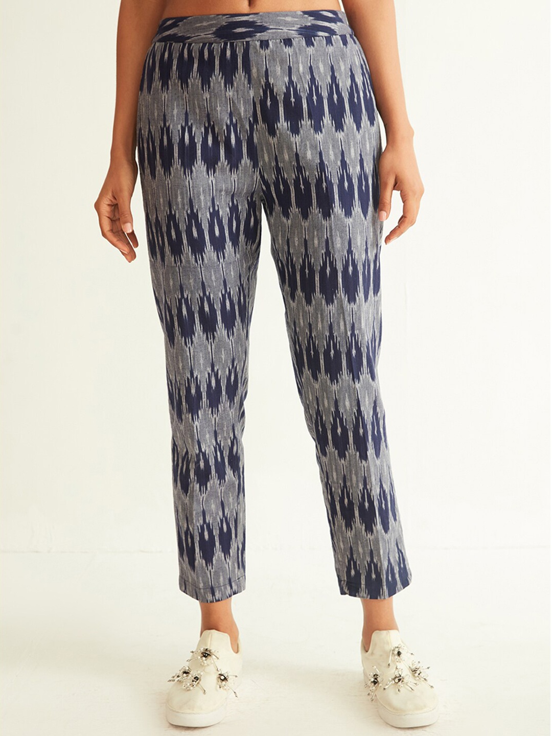 Ancestry Women Ethnic Motifs Printed Straight Fit Trousers, Blue