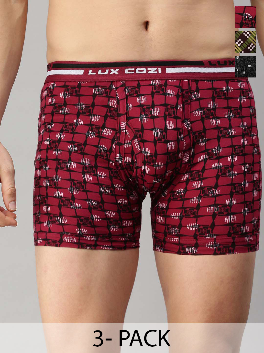 

Lux Cozi Men Pack Of 3 Assorted Printed Combed Cotton Trunks