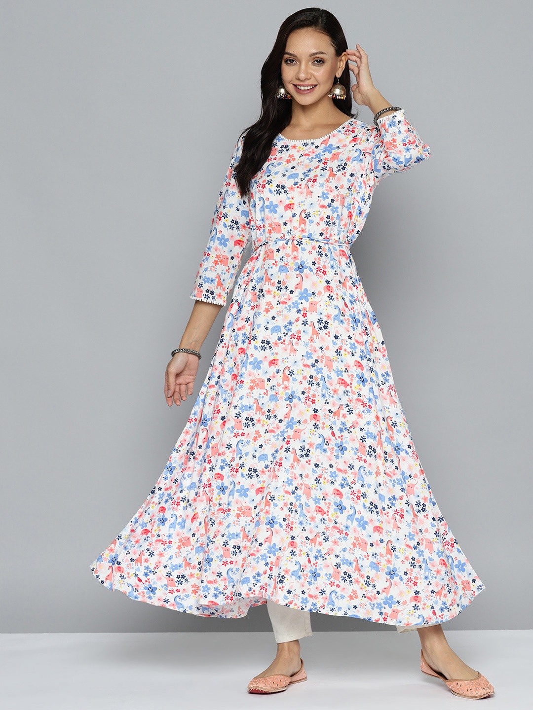 

HERE&NOW Women Floral Printed A-Line Kurta, White