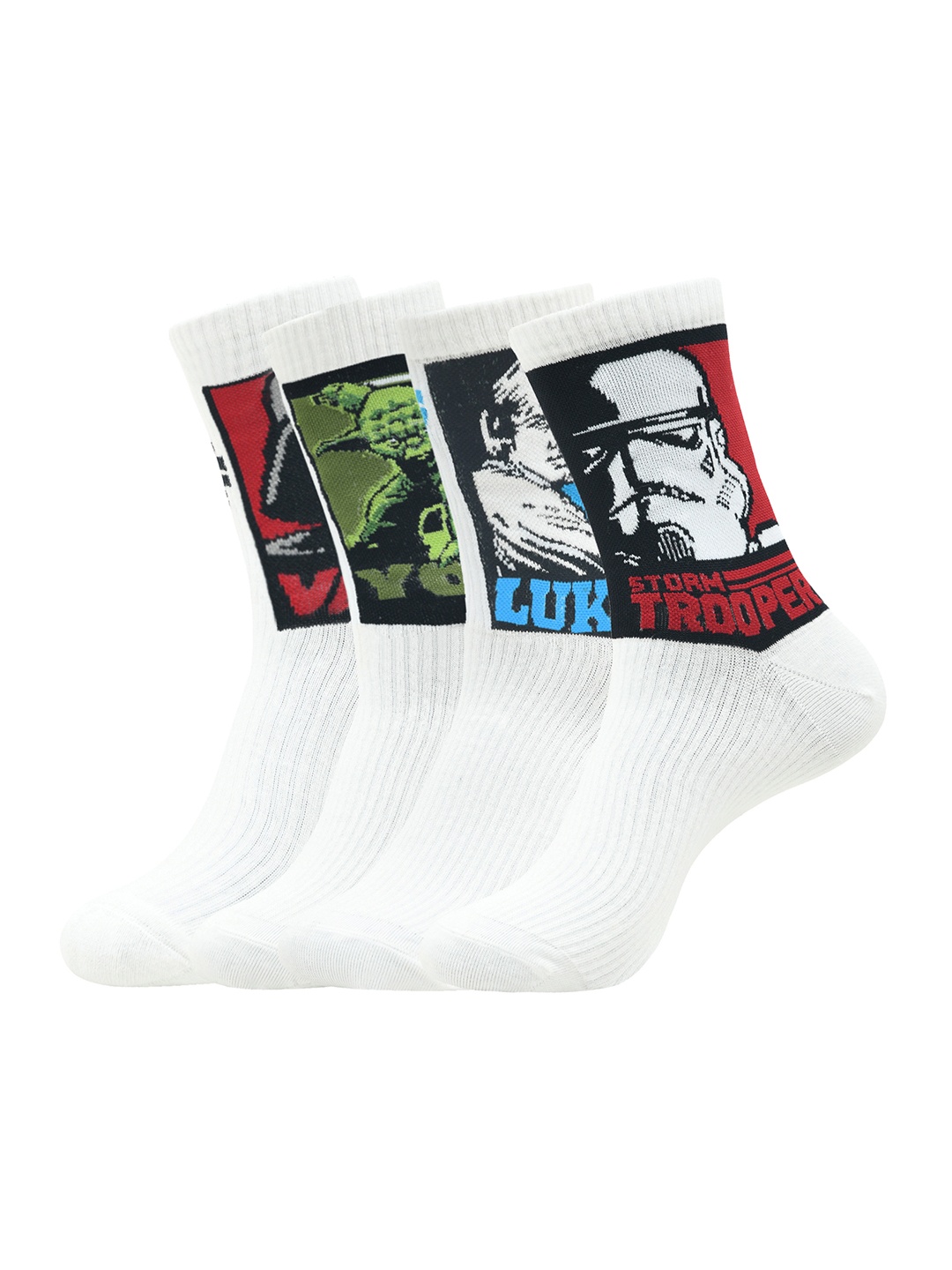 

Balenzia Men Pack Of 4 Star Wars Printed Above Ankle-Length Socks, White