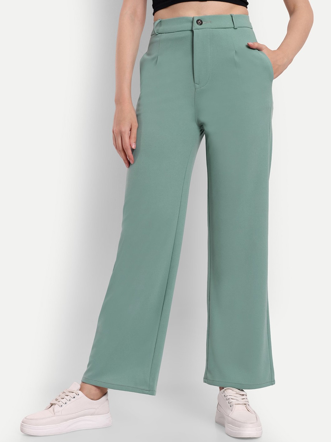 

Next One Women Straight Fit High-Rise Easy Wash Bootcut Trousers, Green
