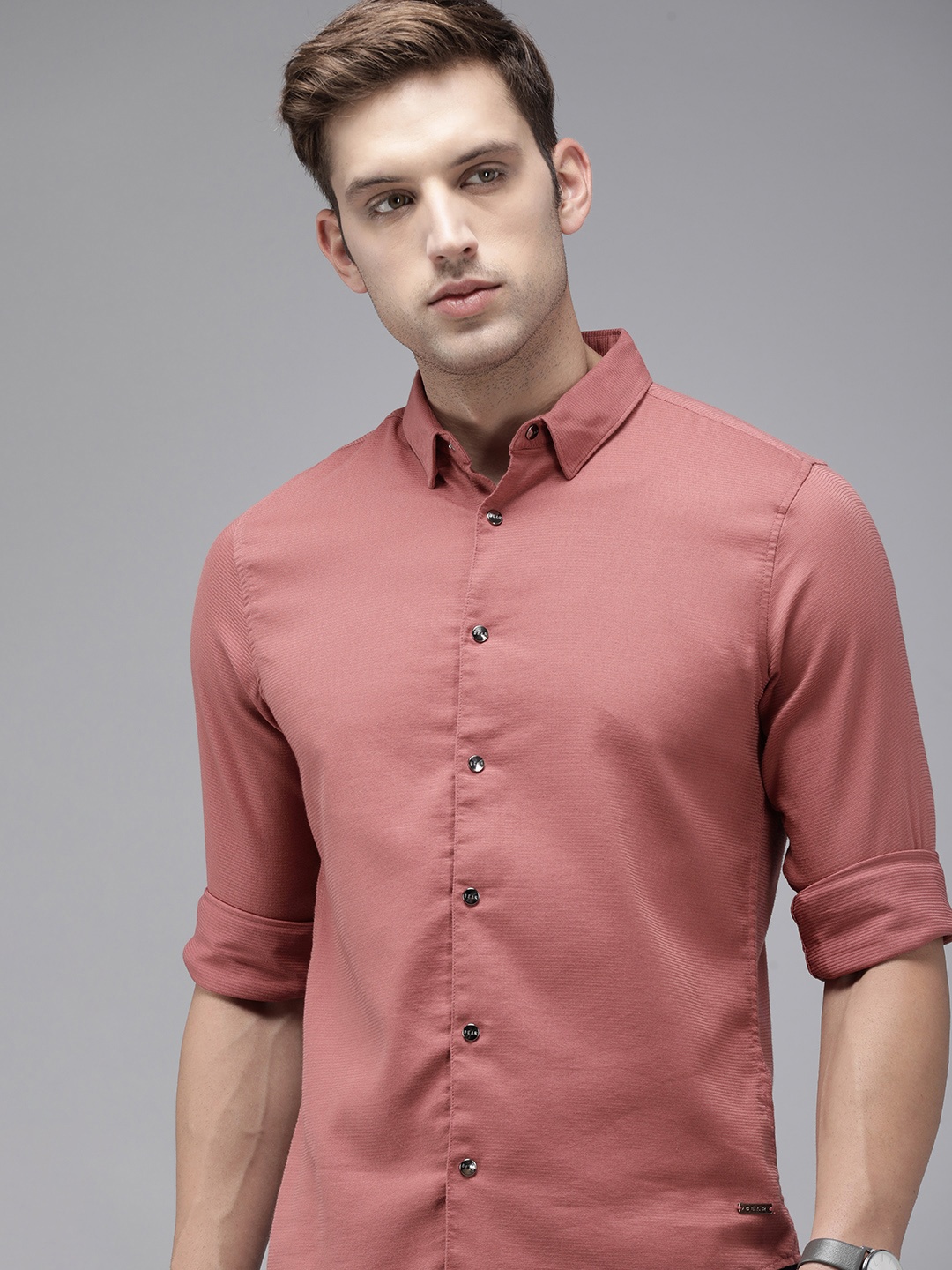 

THE BEAR HOUSE Men Slim Fit Opaque Casual Shirt, Pink