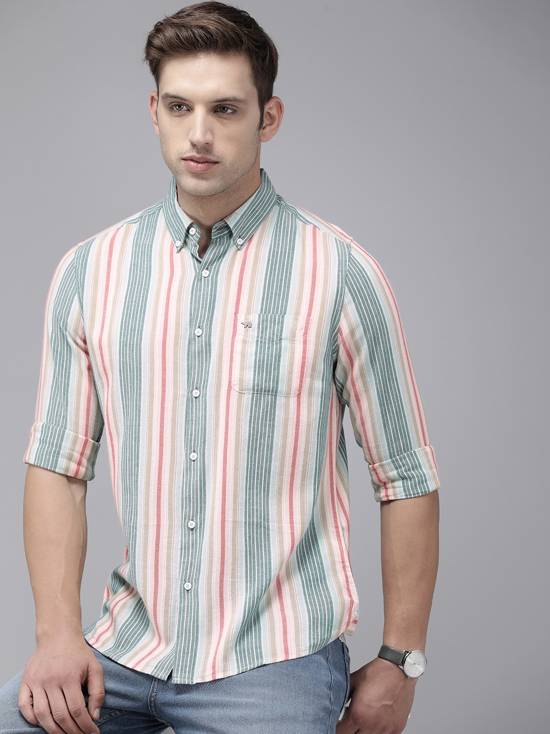 

THE BEAR HOUSE Men Slim Fit Opaque Striped Casual Shirt, Multi