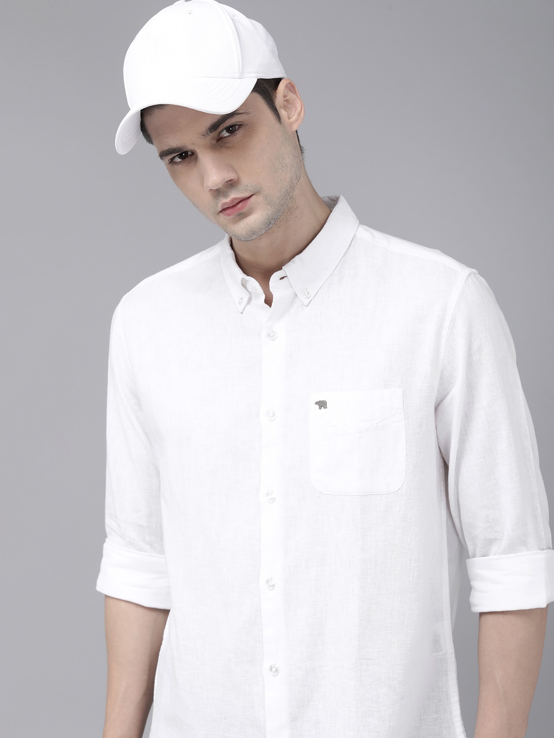

THE BEAR HOUSE Men Slim Fit Semi Sheer Casual Shirt, White