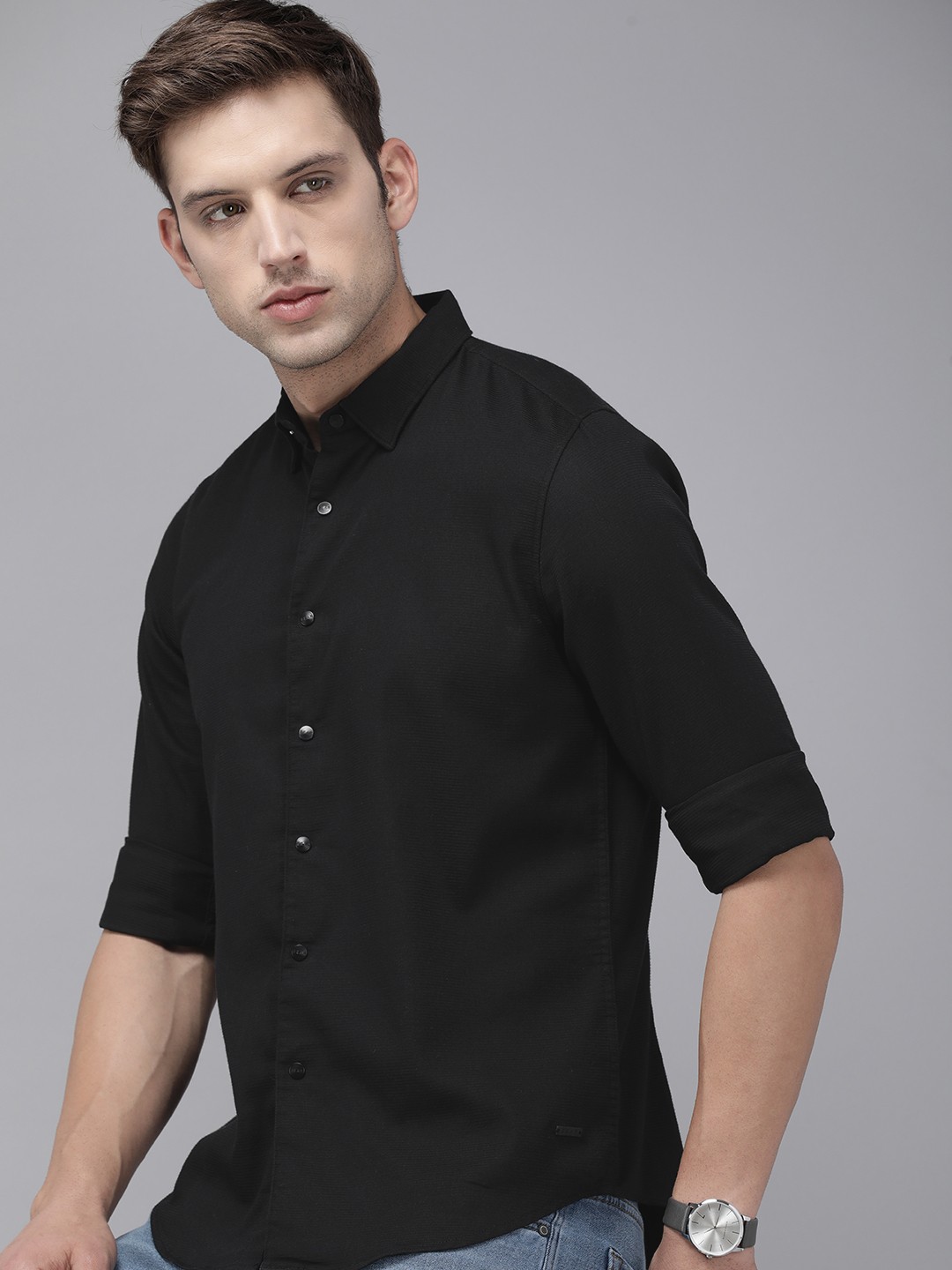 

THE BEAR HOUSE Men Slim Fit Opaque Casual Shirt, Black