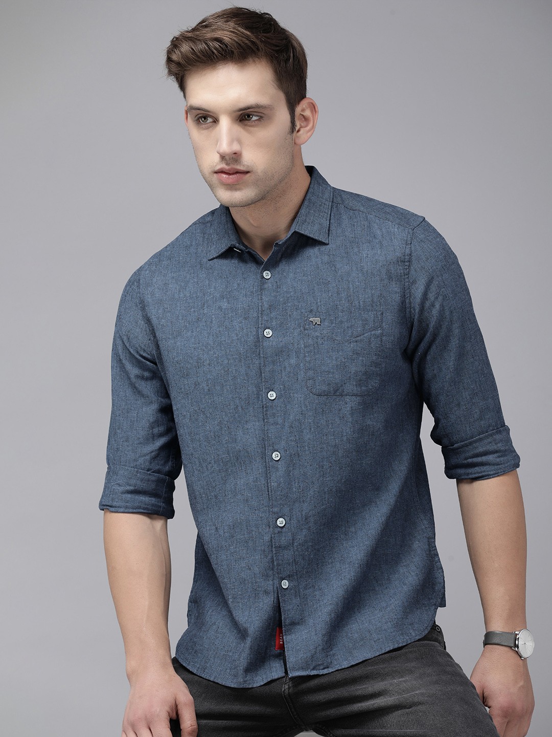 

THE BEAR HOUSE Men Blue Slim Fit Semi Sheer Casual Shirt