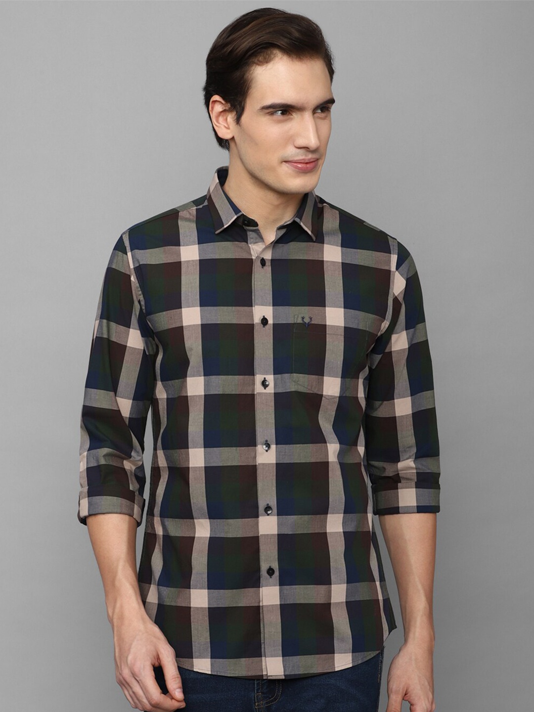 

Allen Solly Spread Collar Slim Fit Tartan Checked Pure Cotton Casual Shirt, Green