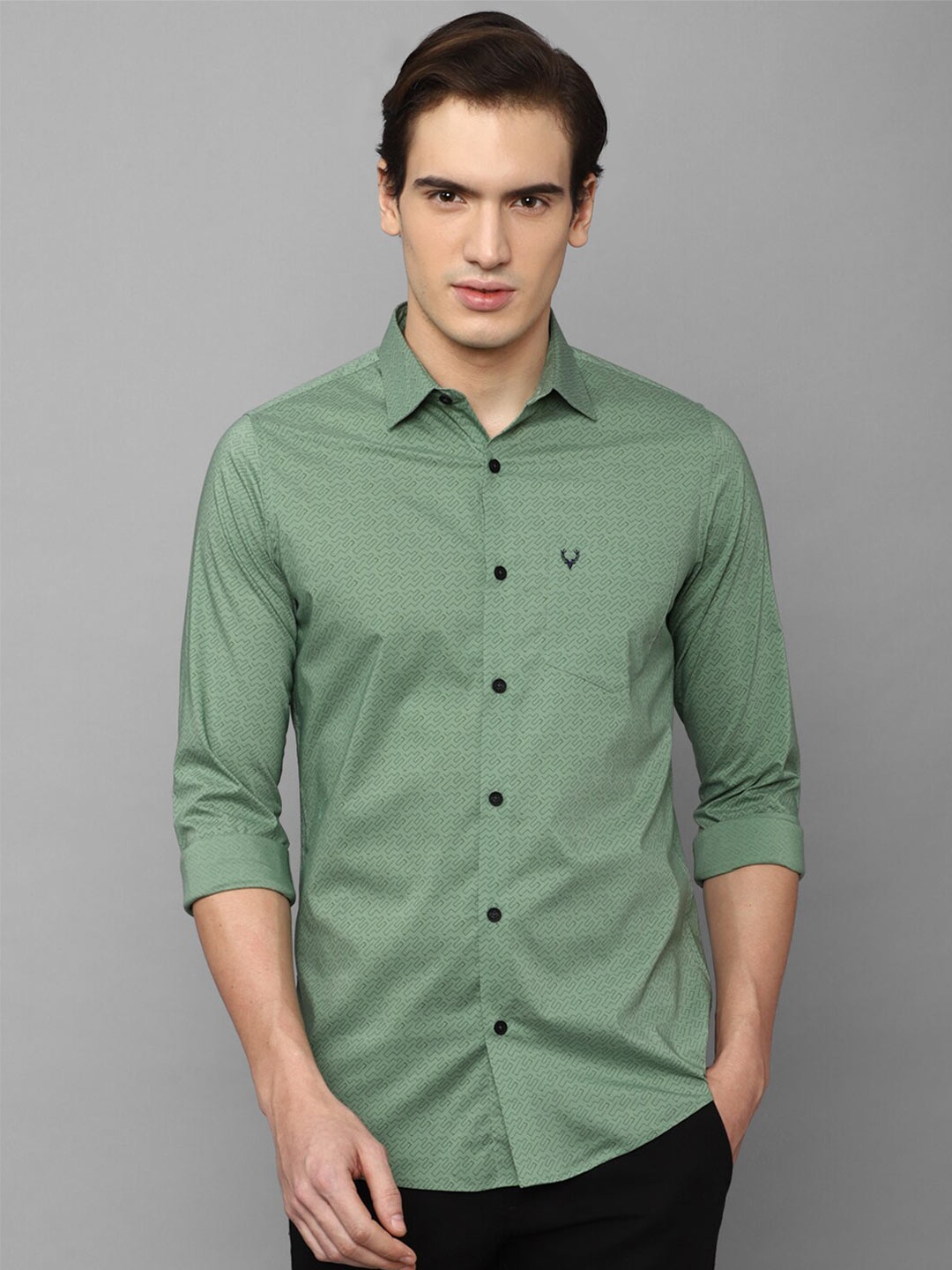 

Allen Solly Spread Collar Slim Fit Micro Ditsy Printed Cotton Casual Shirt, Green