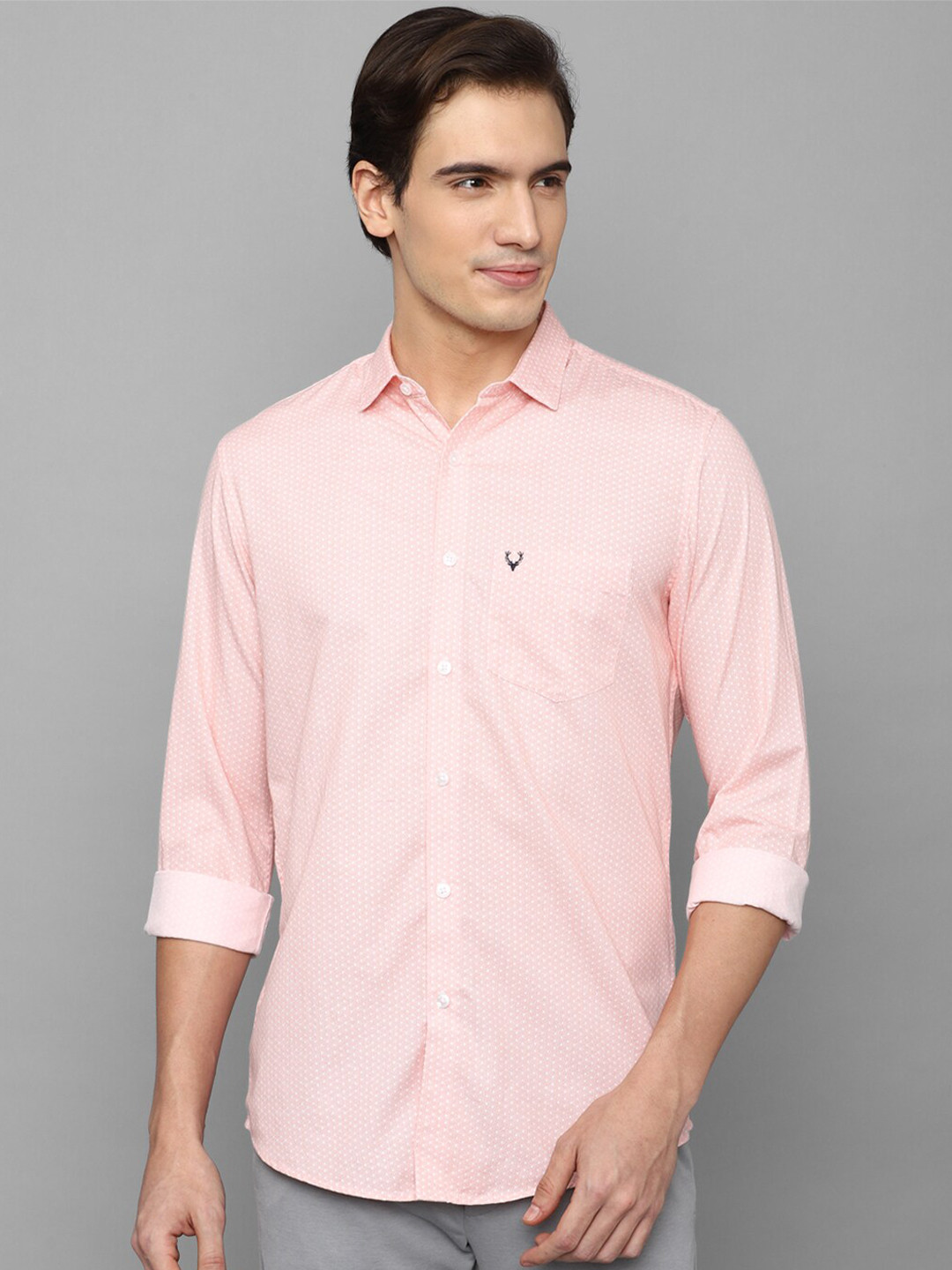 

Allen Solly Spread Collar Slim Fit Micro Ditsy Printed Pure Cotton Casual Shirt, Pink