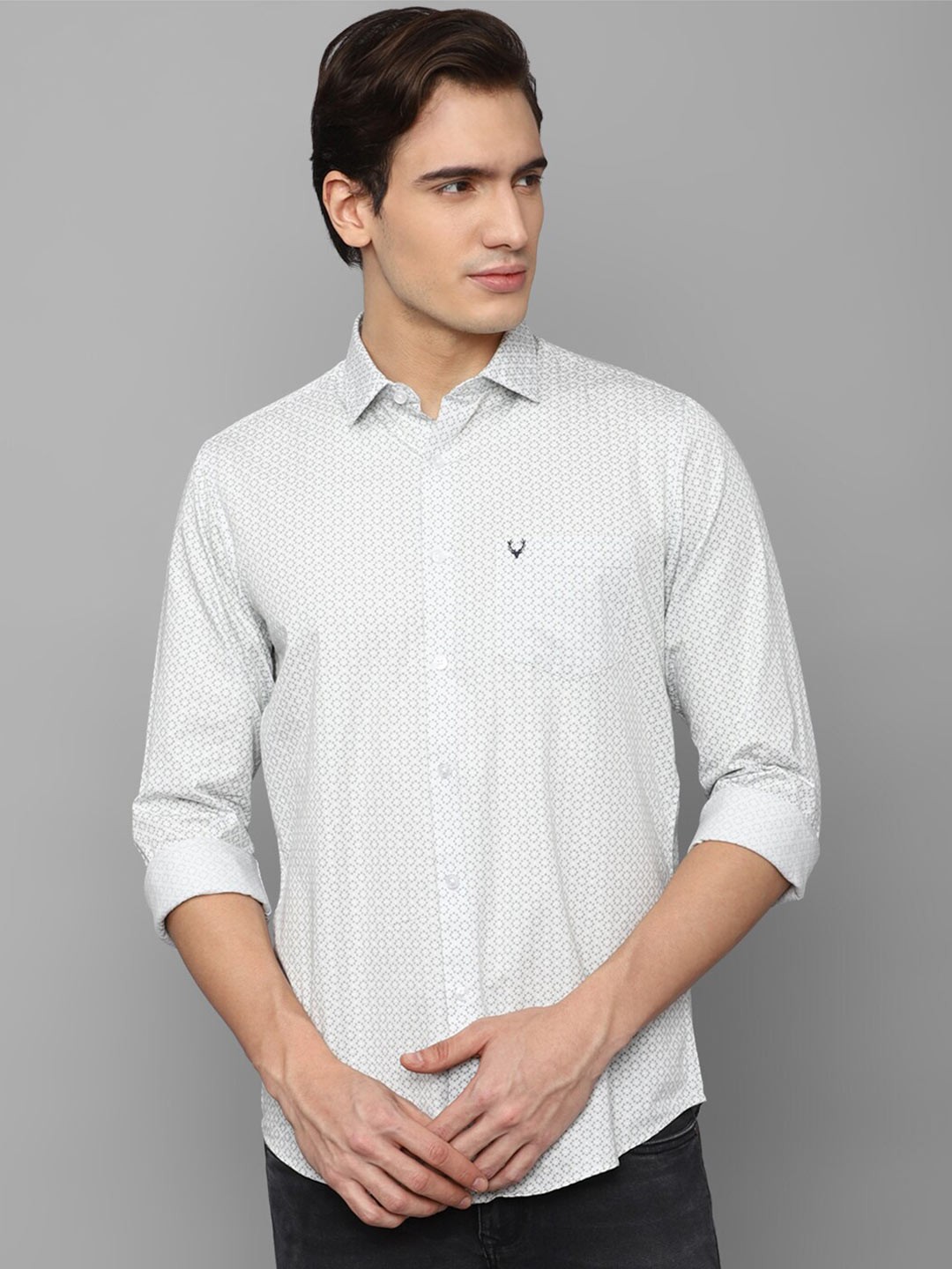 

Allen Solly Spread Collar Slim Fit Micro Ditsy Printed Pure Cotton Casual Shirt, Off white
