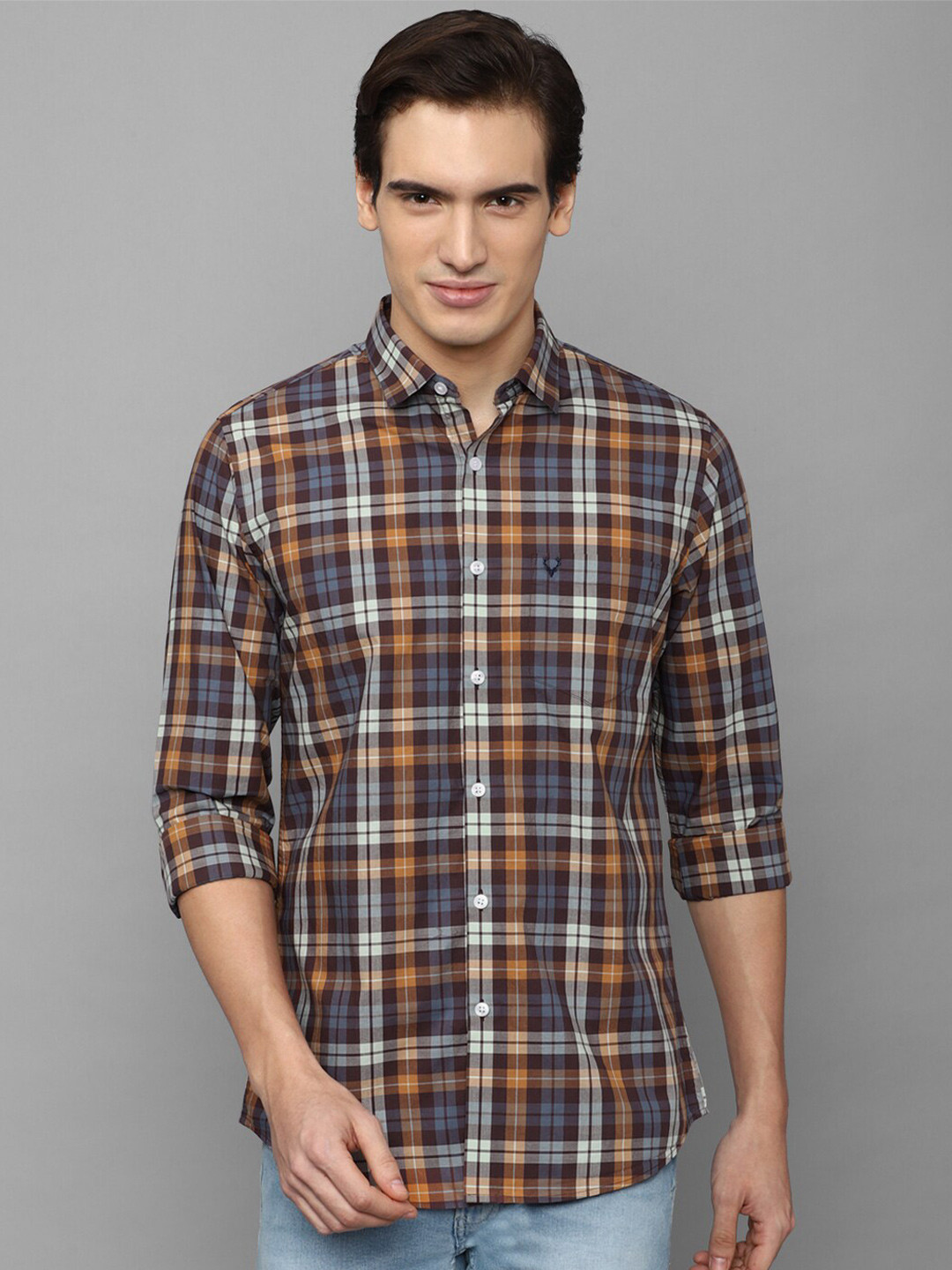 

Allen Solly Spread Collar Slim Fit Tartan Checked Pure Cotton Casual Shirt, Brown