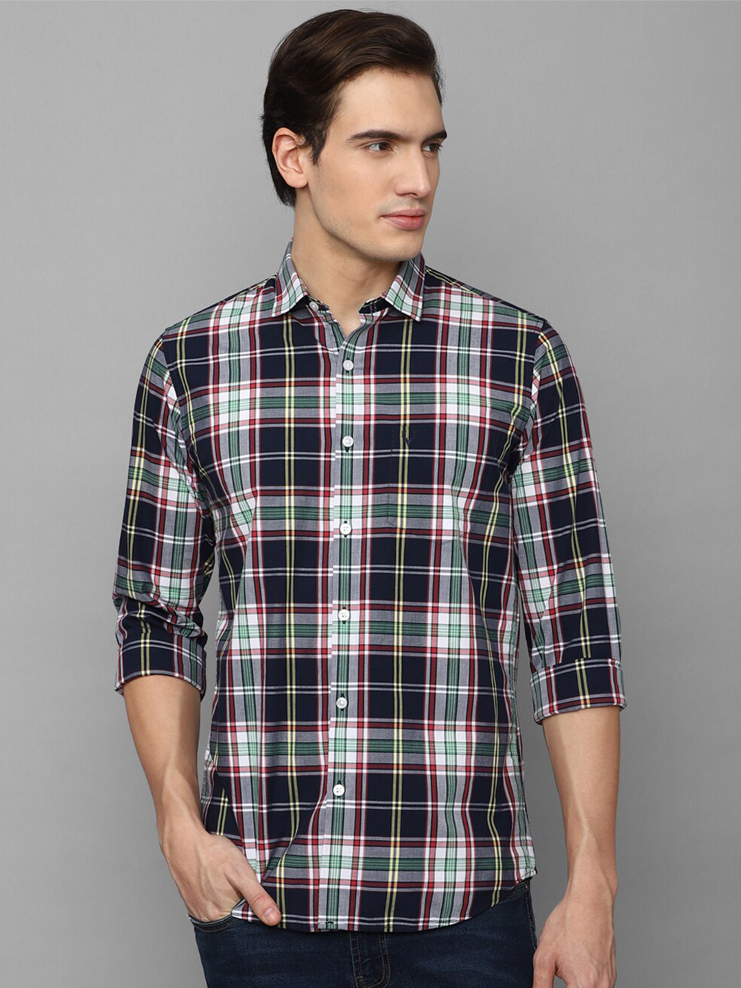 

Allen Solly Spread Collar Slim Fit Tartan Checked Pure Cotton Casual Shirt, Black