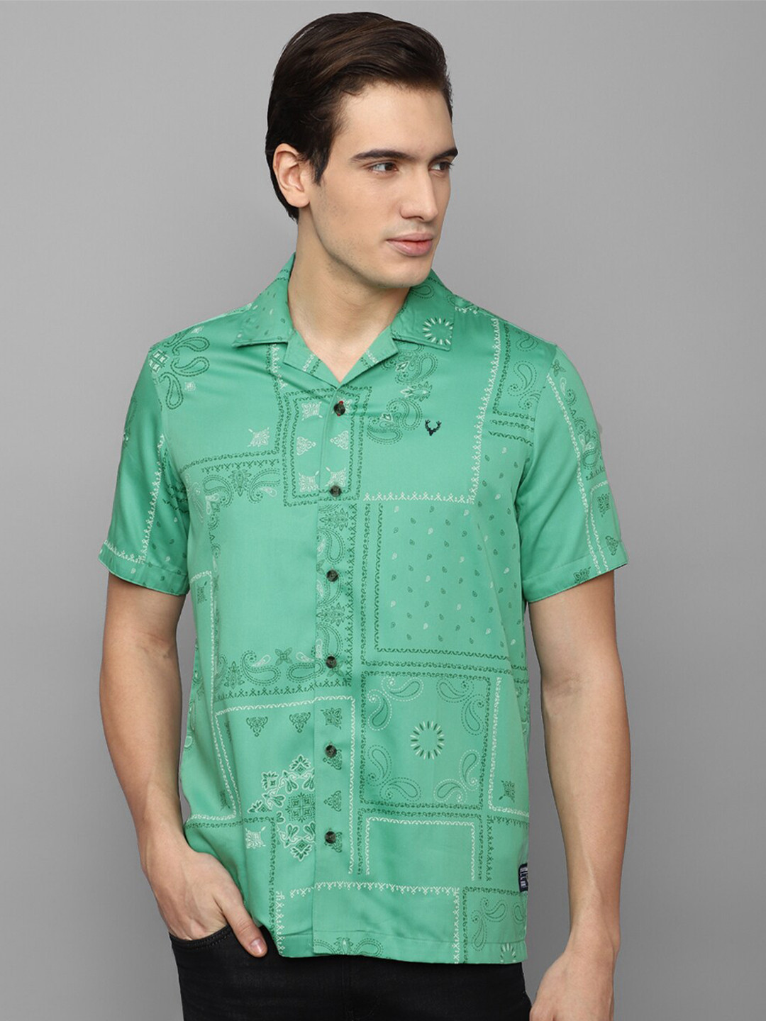 

Allen Solly Sport Spread Collar Slim Fit Paisley Printed Pure Cotton Casual Shirt, Green
