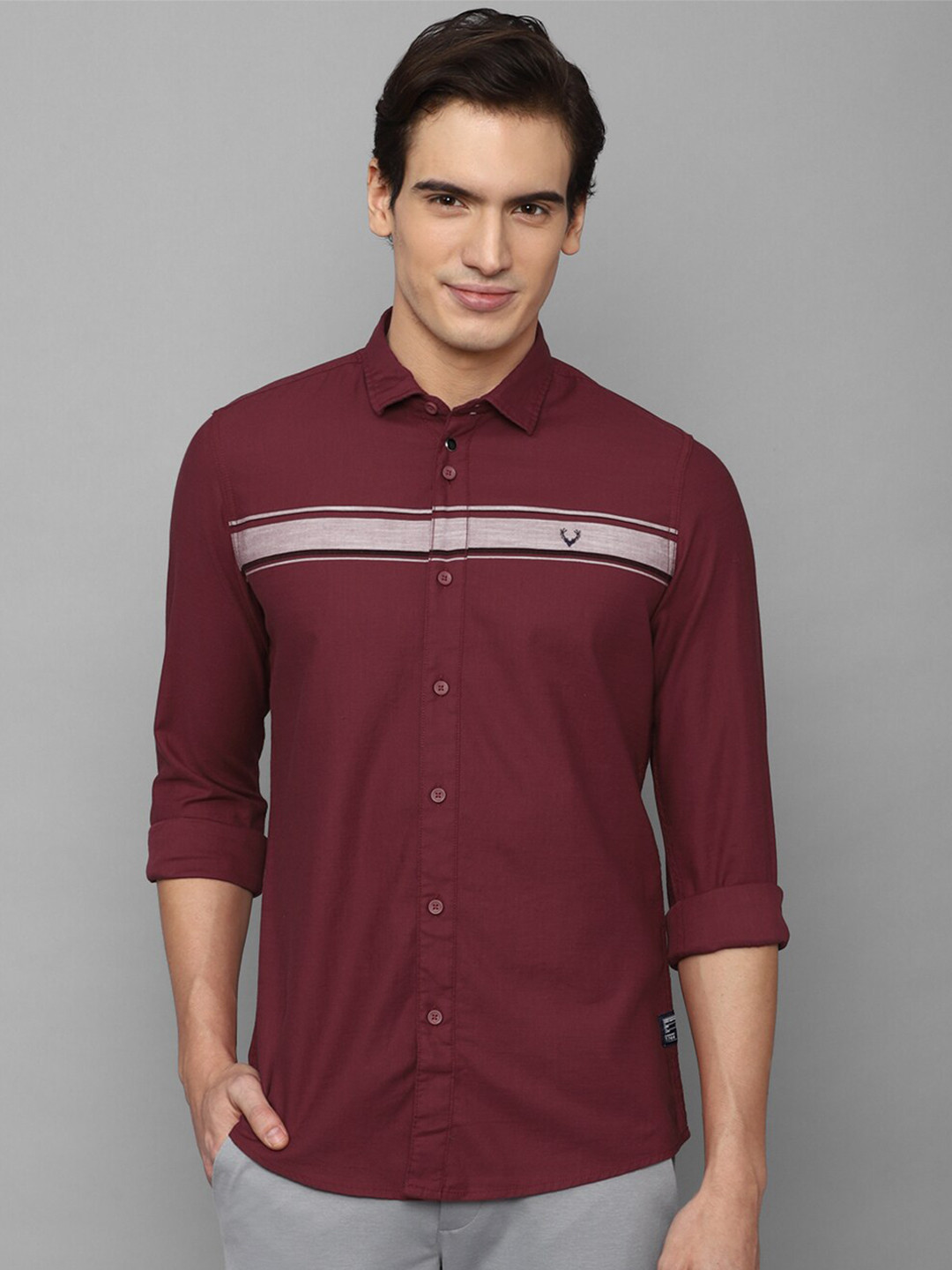 

Allen Solly Sport Spread Collar Slim Fit Horizontal Striped Pure Cotton Casual Shirt, Maroon