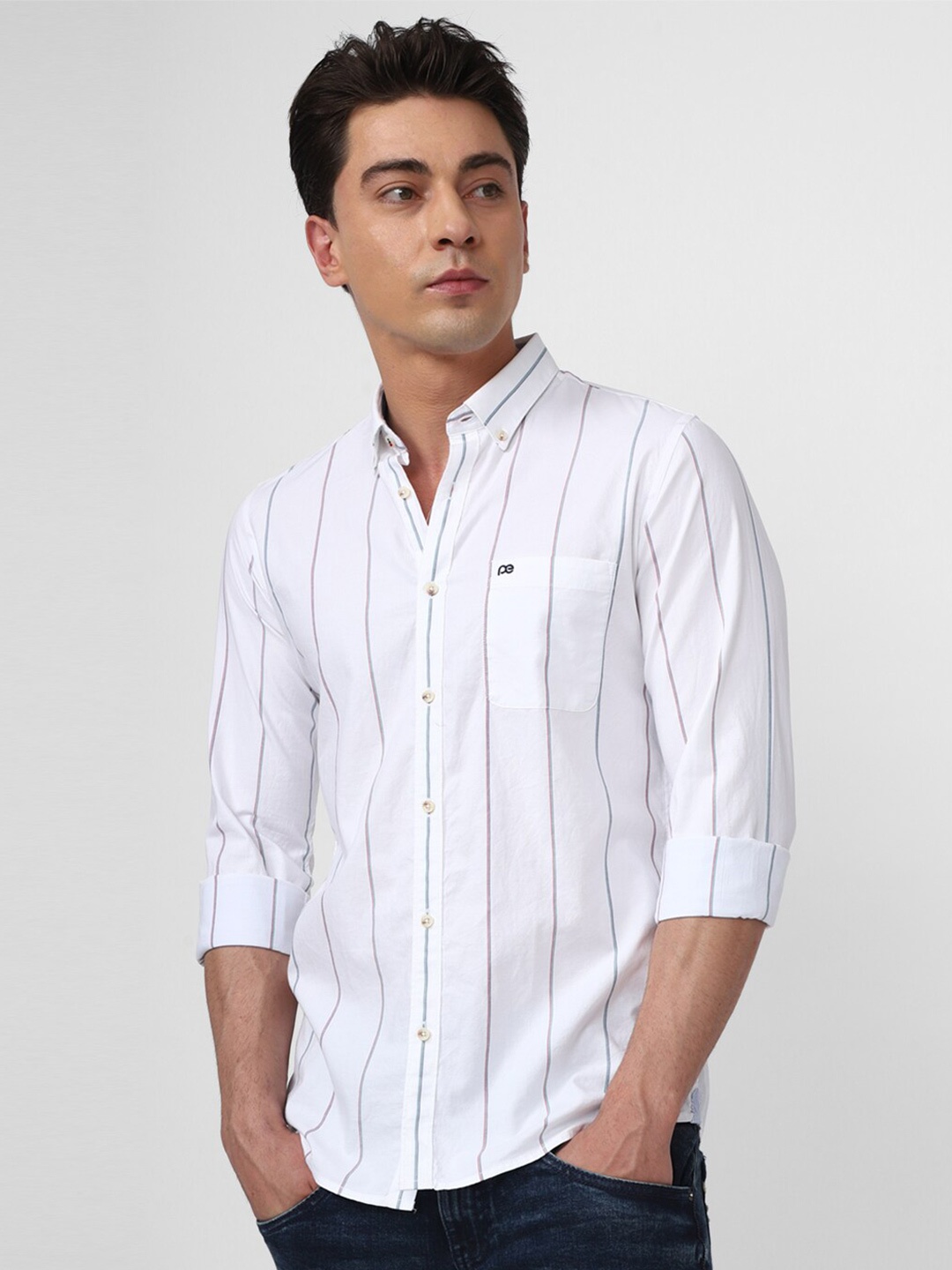 

Peter England Casuals Slim Fit Striped Pure Cotton Casual Shirt, White