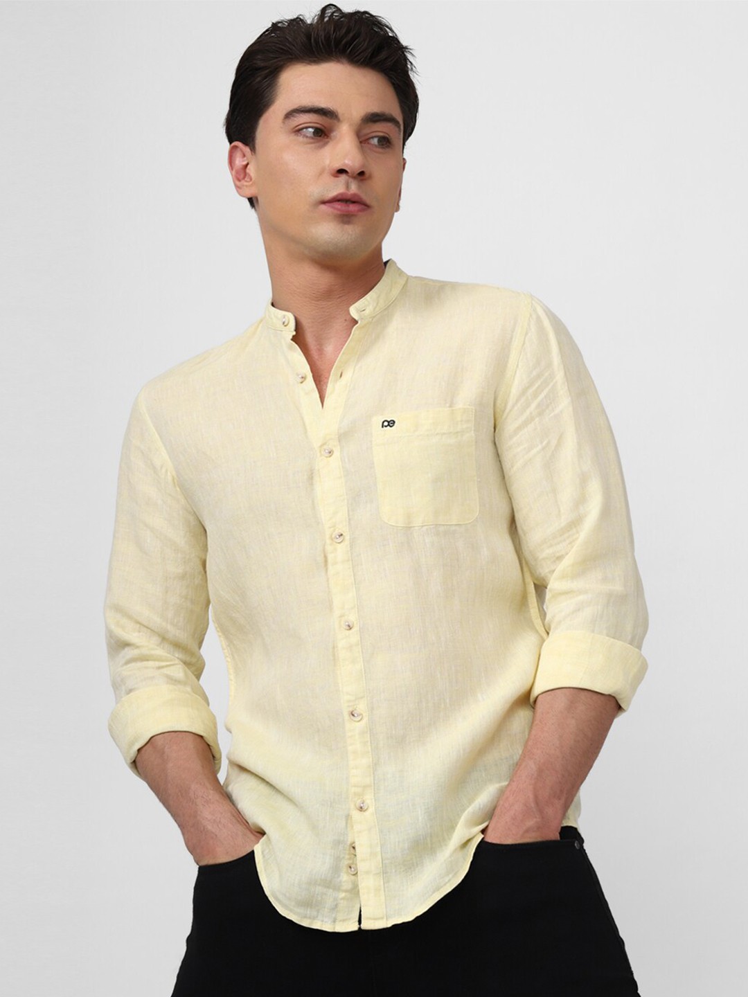 

Peter England Casuals Slim Fit Mandarin Collar Pure Linen Casual Shirt, Yellow