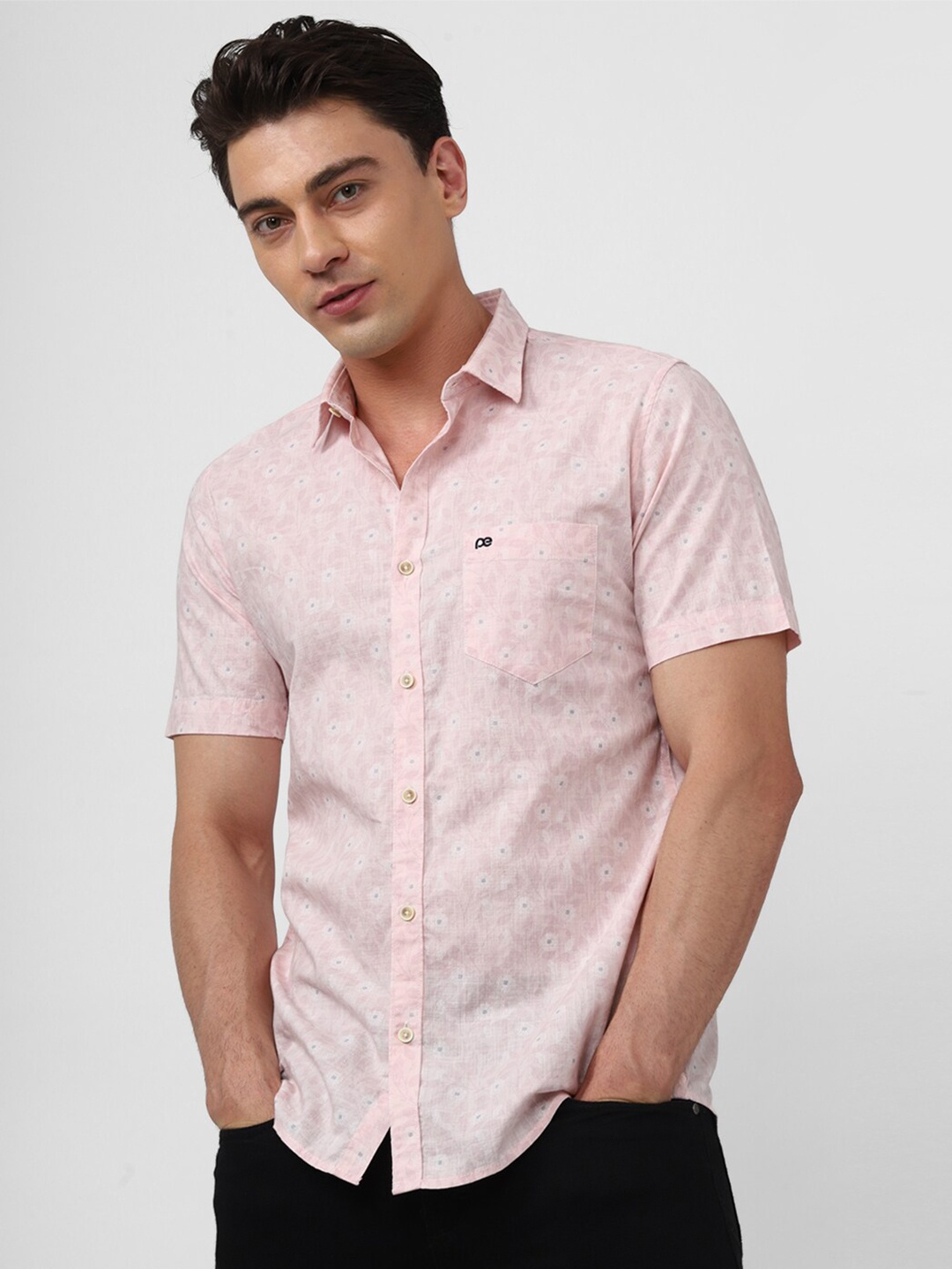 

Peter England Casuals Slim Fit Floral Printed Pure Cotton Casual Shirt, Pink