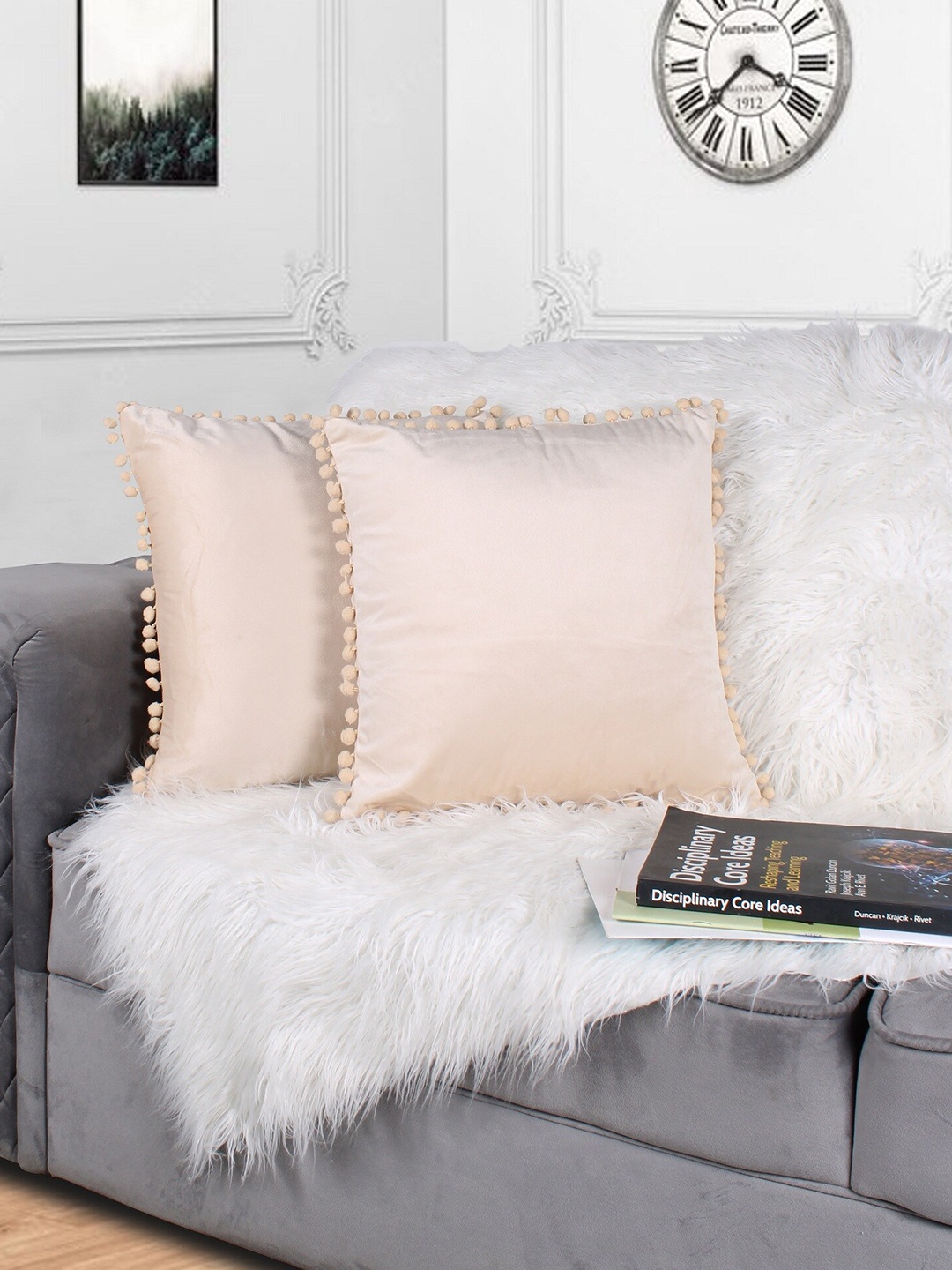 

STITCHNEST Beige 2 Pieces Velvet Square Cushion Covers