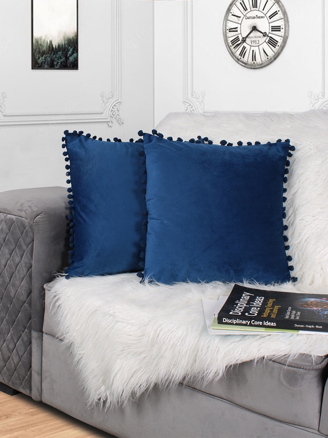 

STITCHNEST Blue 2 Pieces Velvet Square Cushion Covers