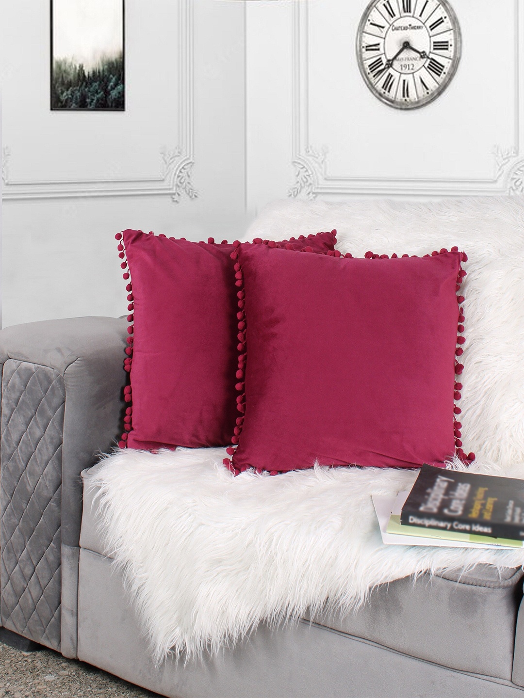

STITCHNEST Pink 2 Pieces Velvet Square Cushion Covers