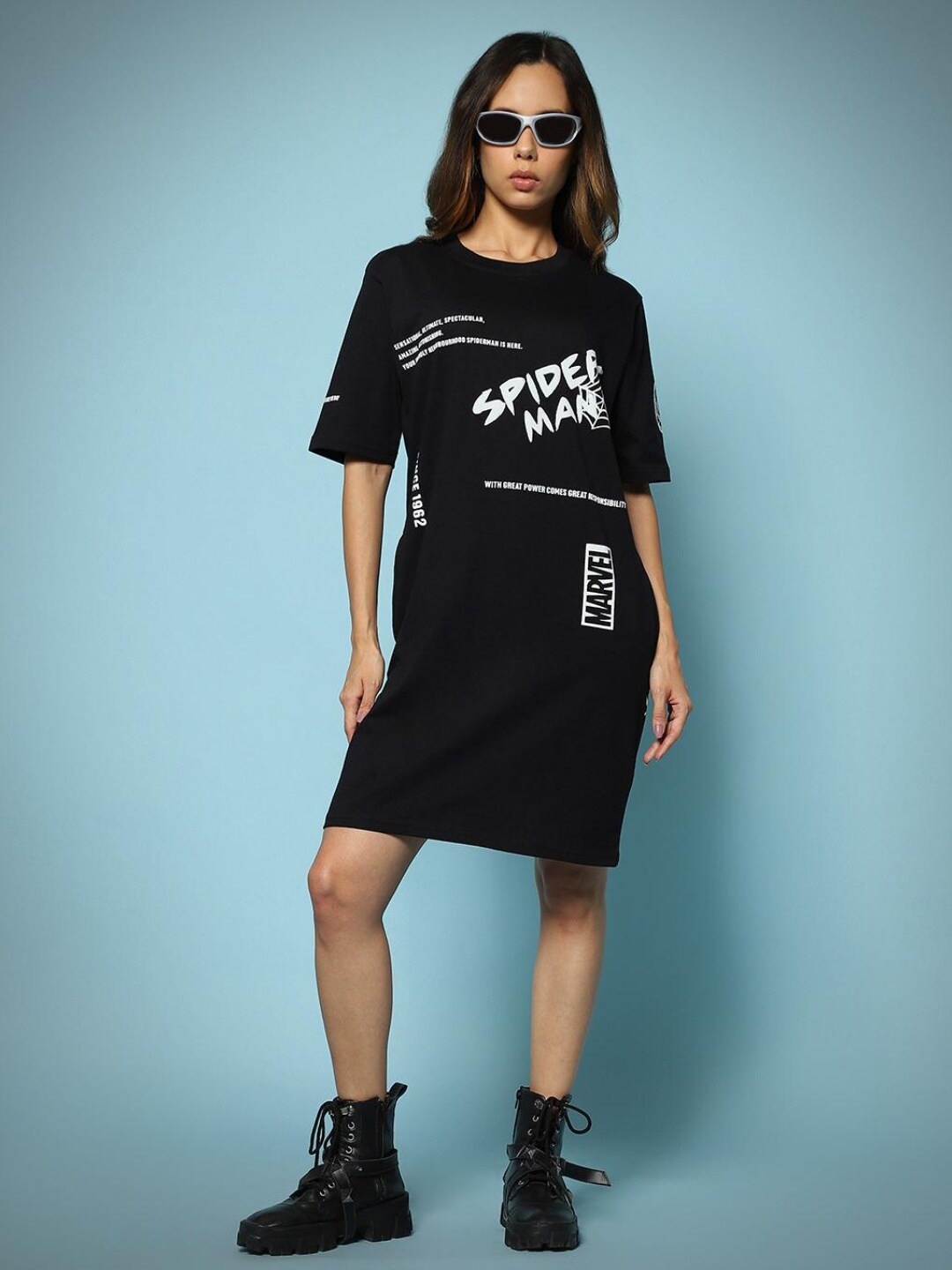 

Bewakoof X The Marvel Superhero Spider-Man Printed T-shirt Dress, Black