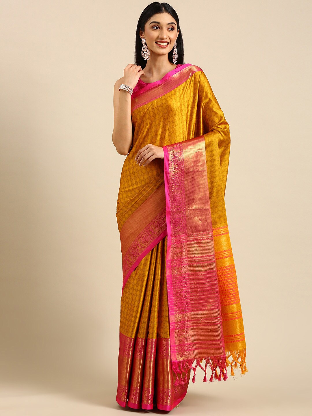 

Anouk Ethnic Motif Design Zari Kanjeevaram Saree, Mustard