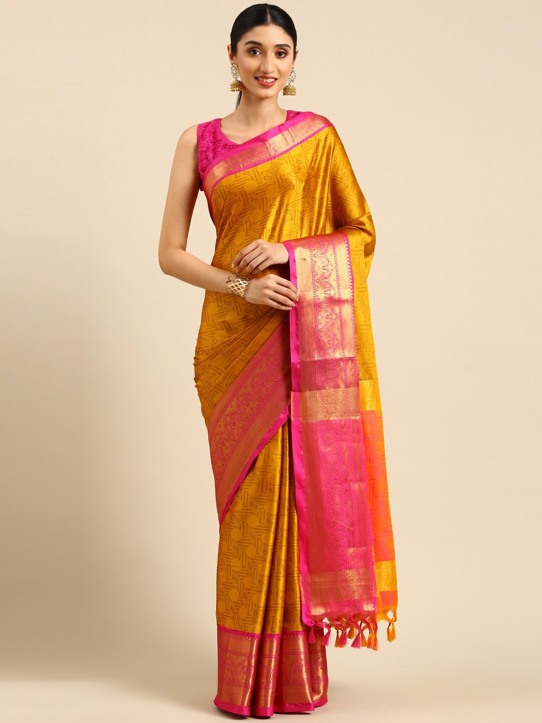 

Anouk Ethnic Motif Silk Blend Kanjeevaram Zari Saree, Mustard