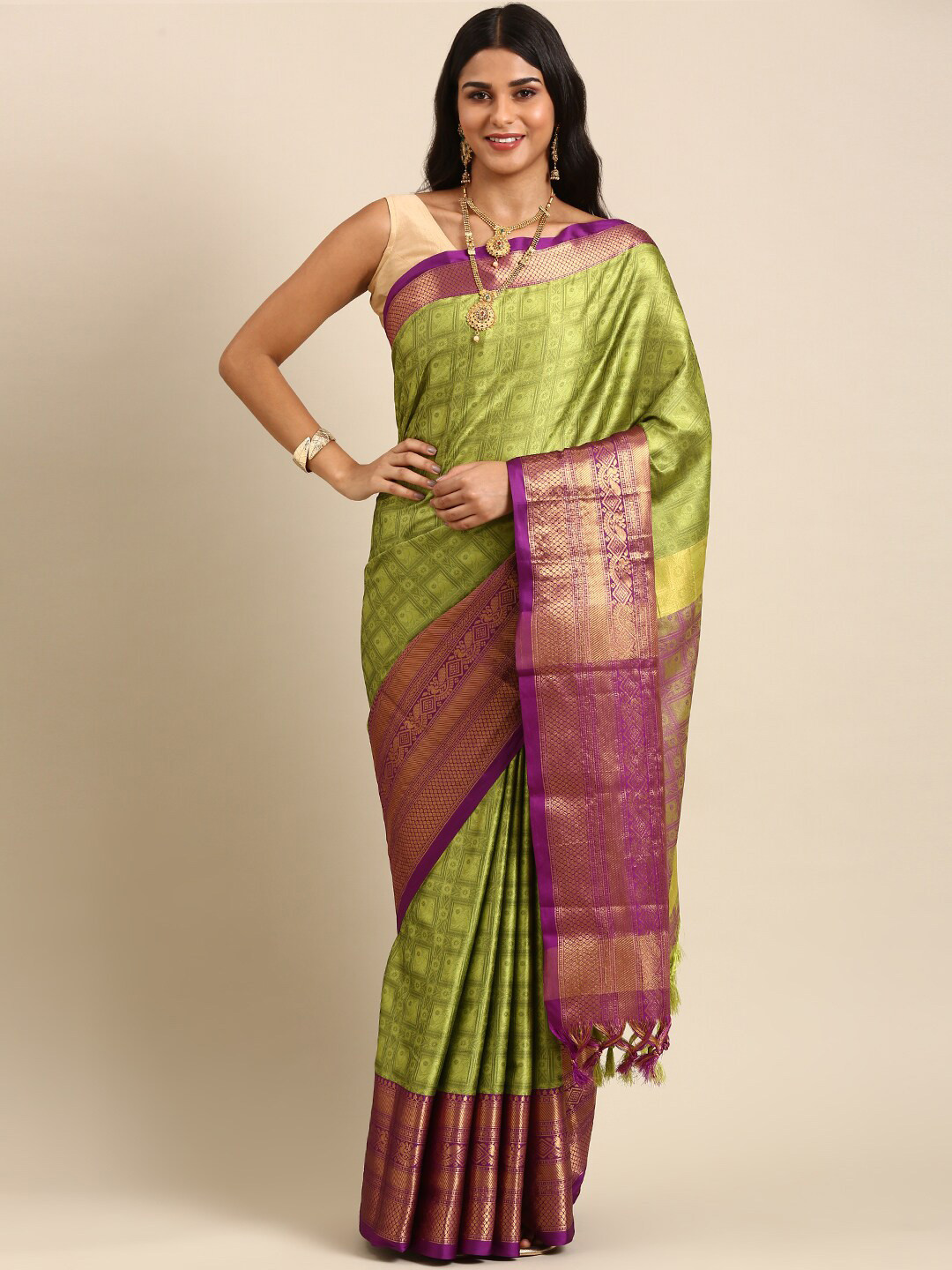 

Anouk Ethnic Motif Silk Blend Kanjeevaram Zari Saree, Green