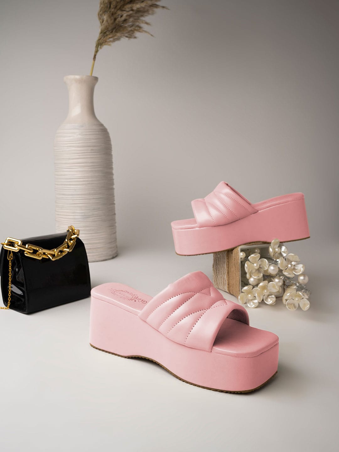 

Shoetopia Open Toe Flatform Heels, Mauve