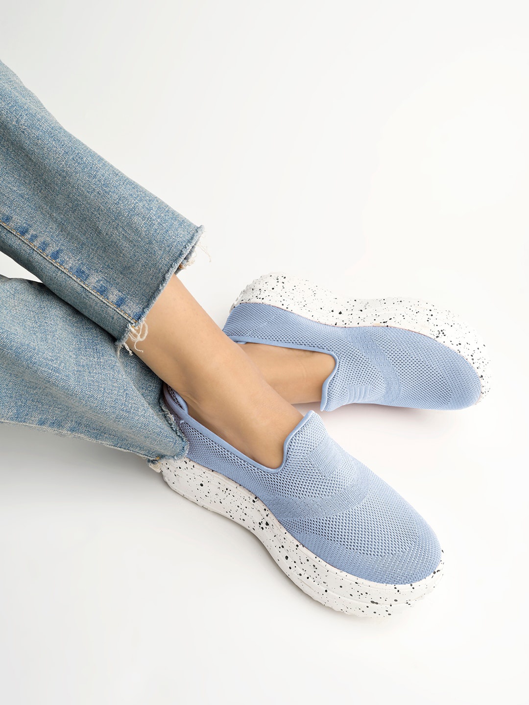 

Shoetopia Women Woven Design Heeled Lightweight Slip-On Sneakers, Blue