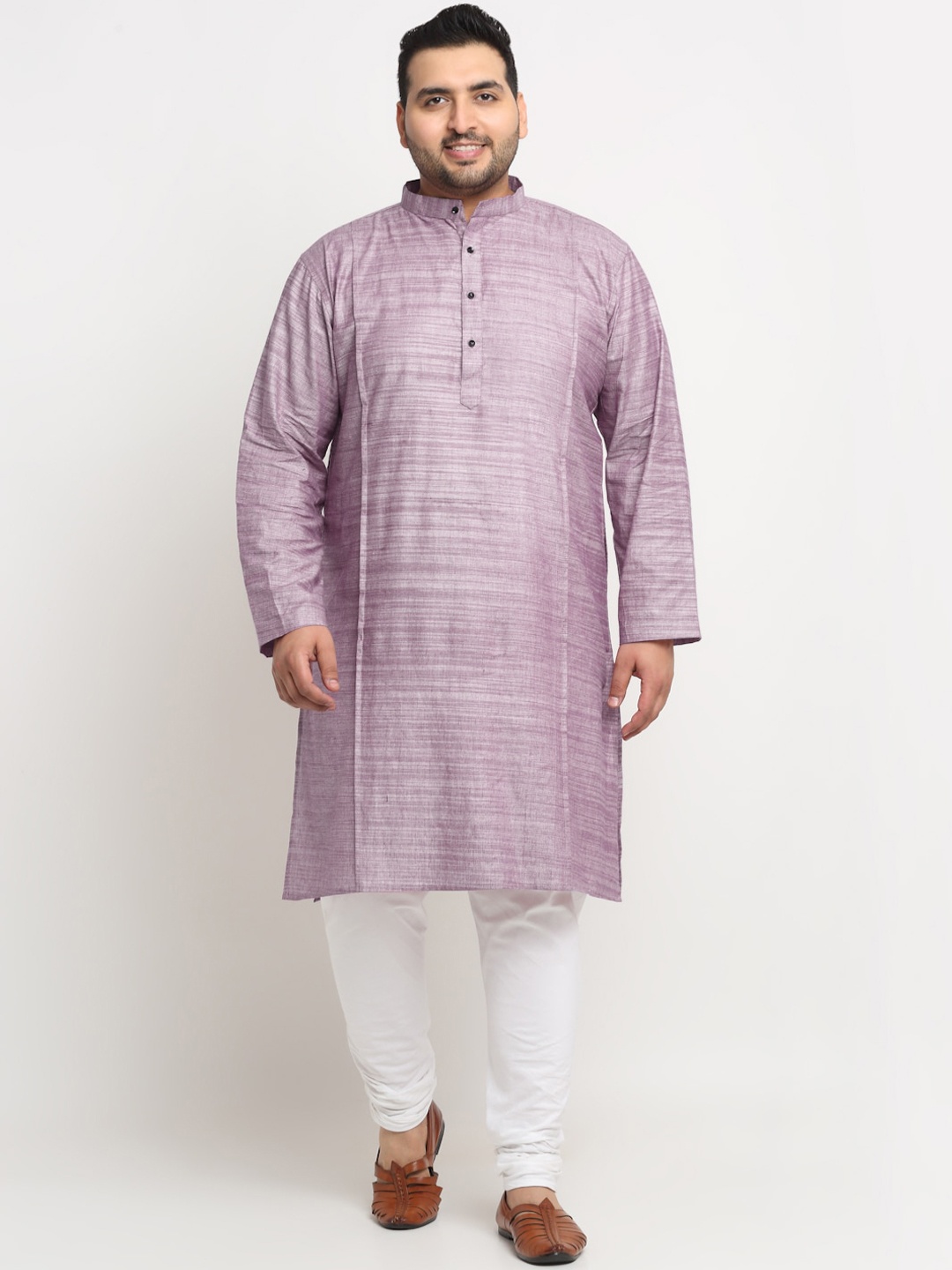 

KLOTTHE Woven Design Mandarin Collar Cotton Kurta, Purple