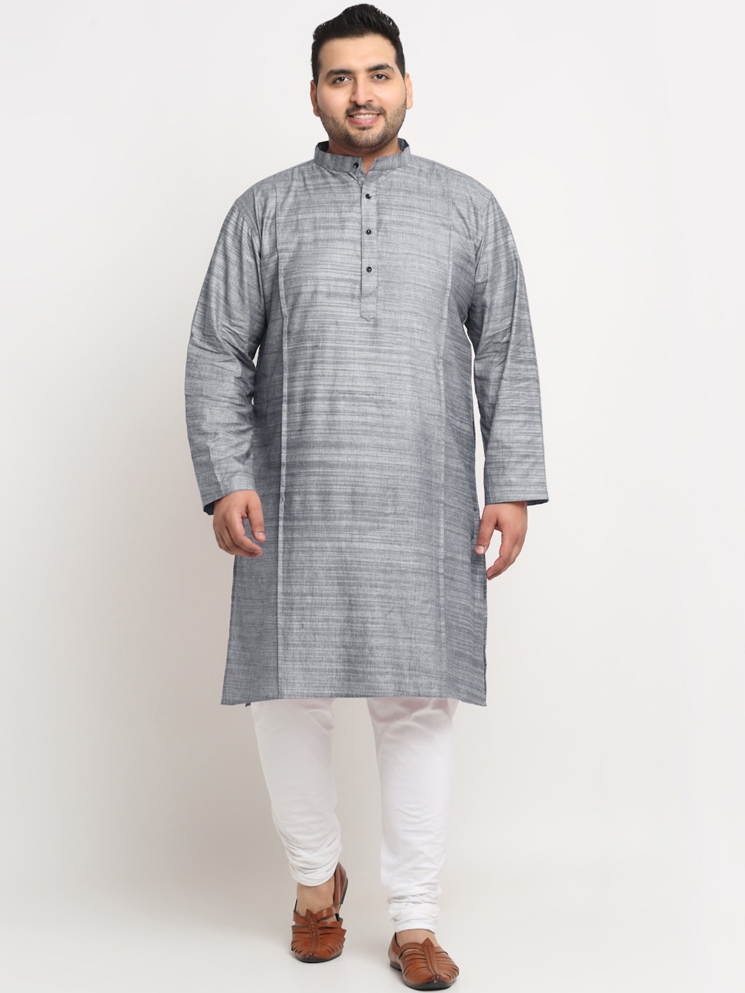 

KLOTTHE Woven Design Mandarin Collar Cotton Kurta, Grey