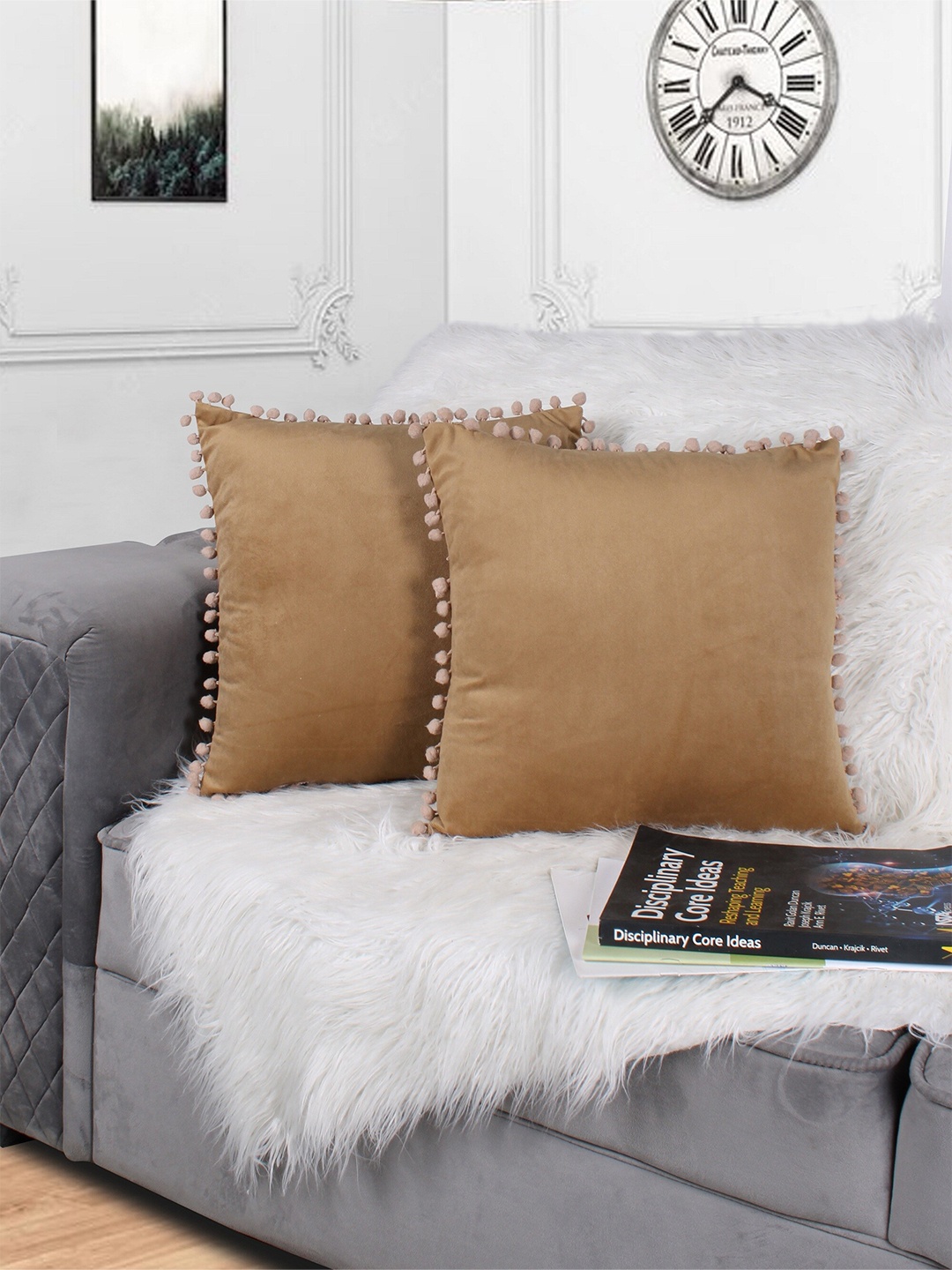 

STITCHNEST Brown 2 Pieces Velvet Square Cushion Covers