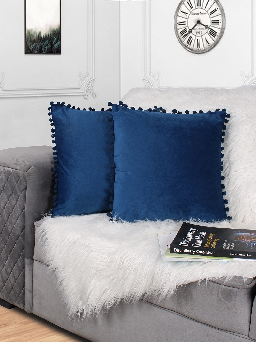 

STITCHNEST Blue 2 Pieces Velvet Square Cushion Covers