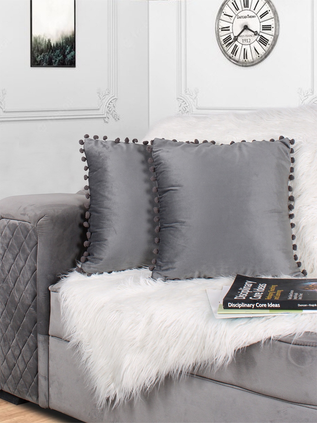 

STITCHNEST Grey 2 Pieces Velvet Square Cushion Covers