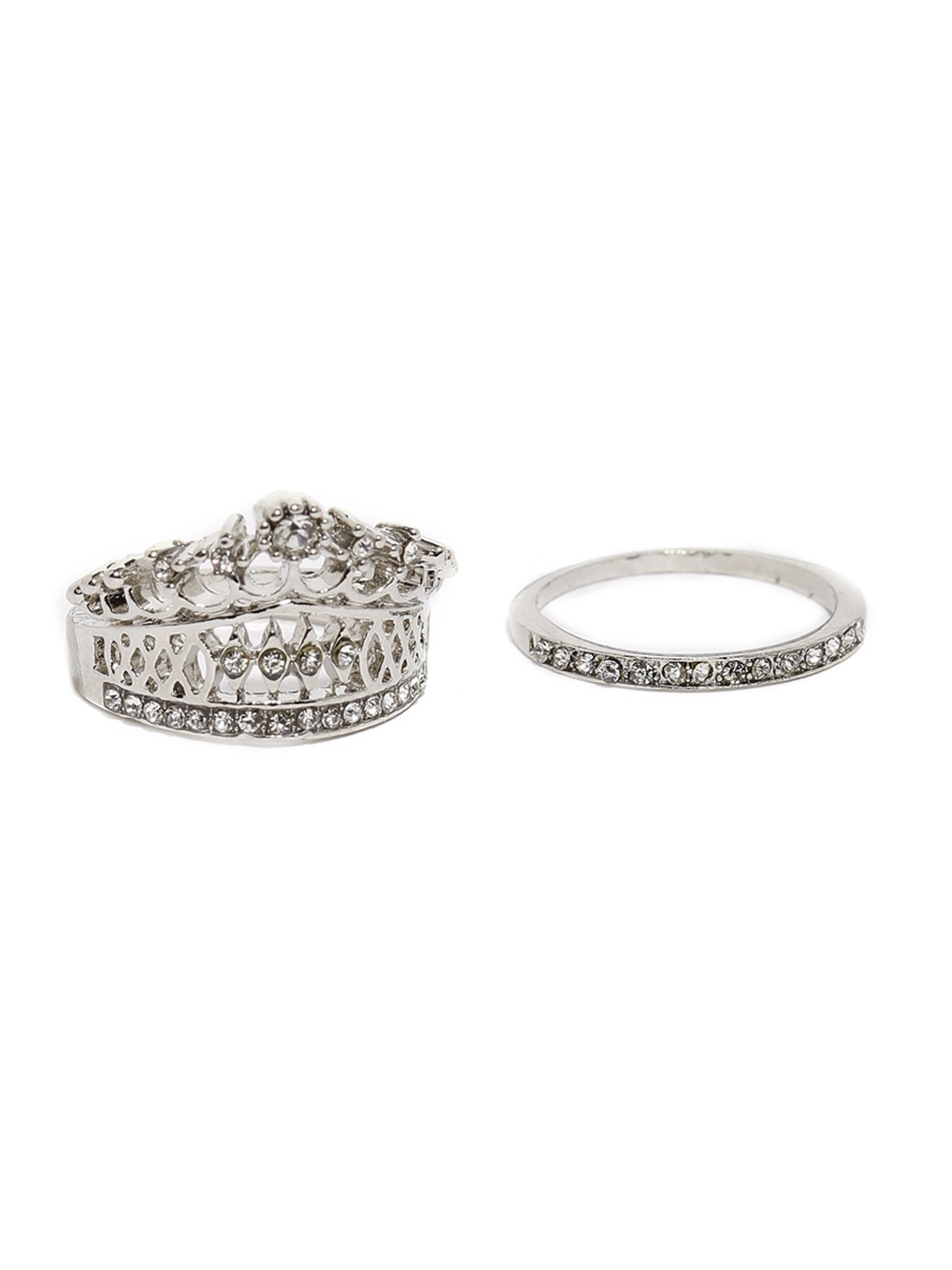 

OOMPH Set of 2 Silver-Toned Stone-Studded Ring