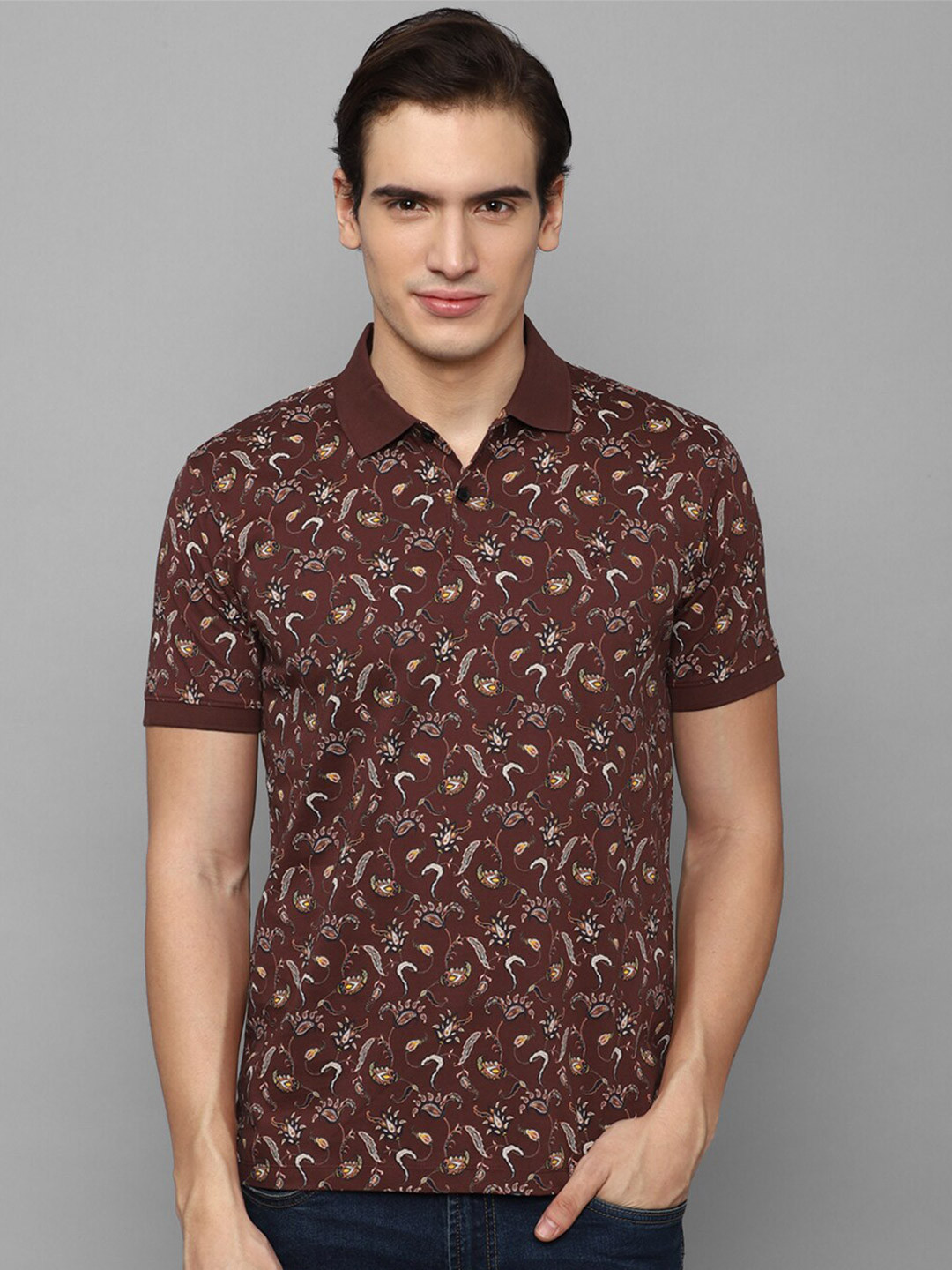 

Allen Solly Floral Printed Polo Collar Pure Cotton T-shirt, Maroon