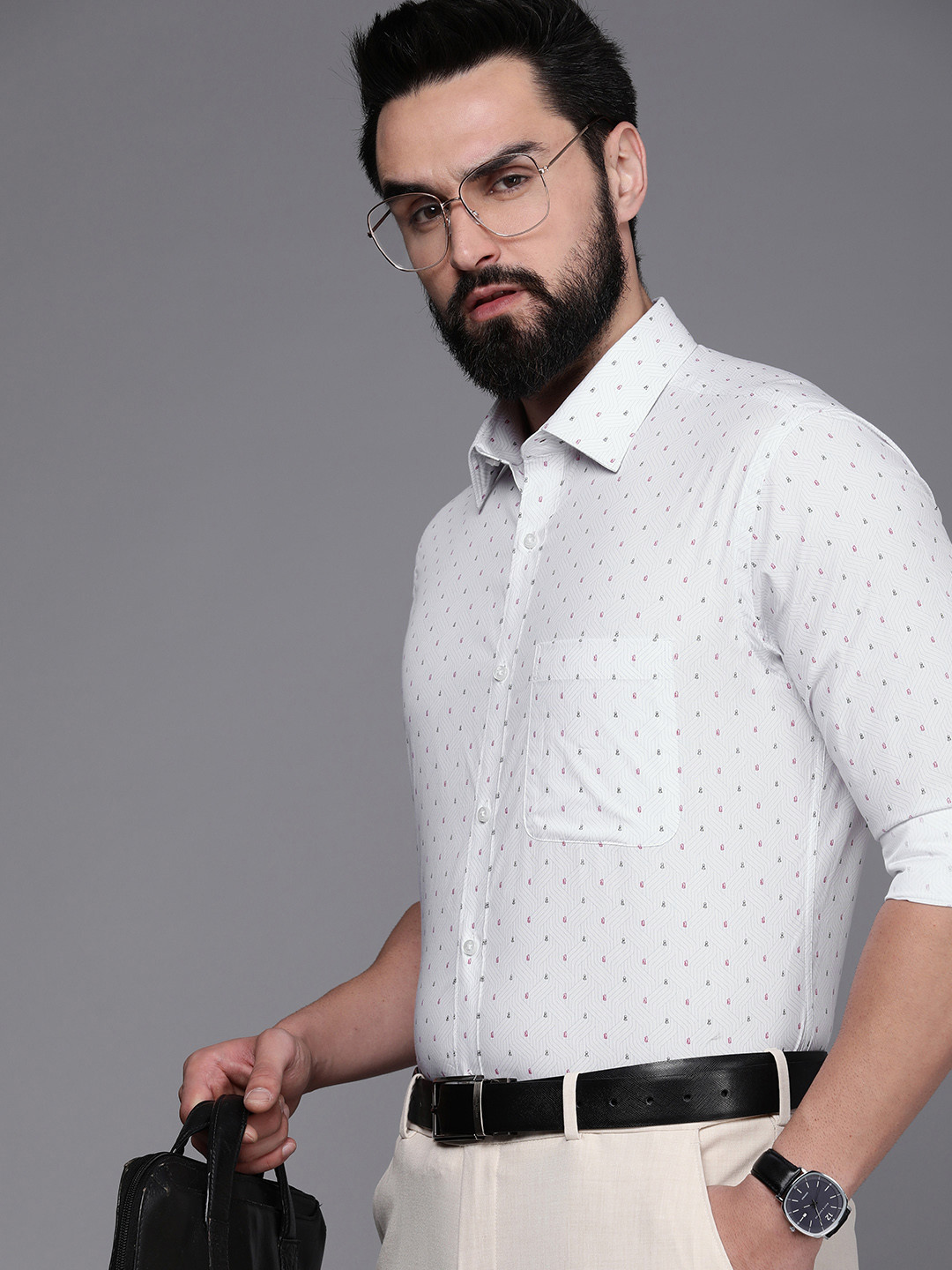 

Raymond Men Slim Fit Geometric Printed Pure Cotton Formal Shirt, White