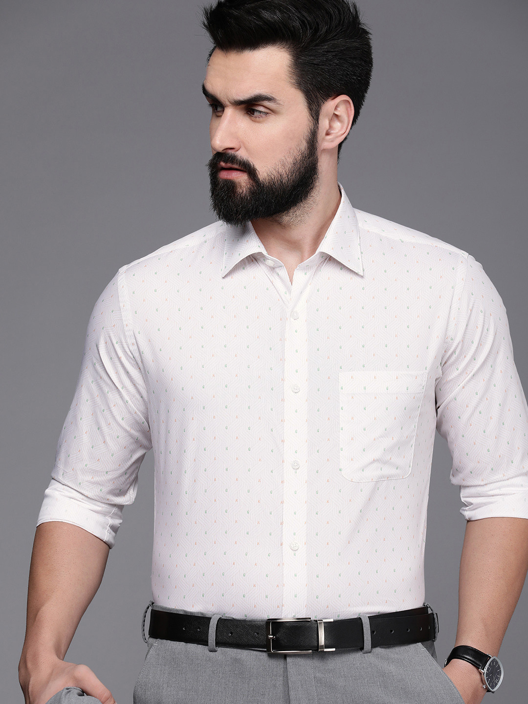 

Raymond Slim Fit Geometric Printed Pure Cotton Formal Shirt, White