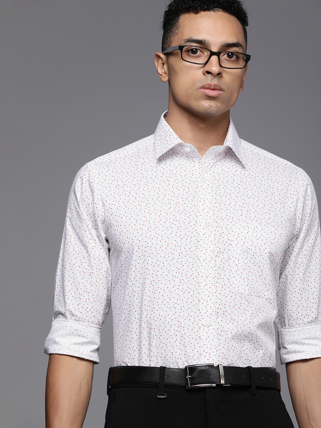 

Raymond Pure Cotton Slim Fit Printed Formal Shirt, White