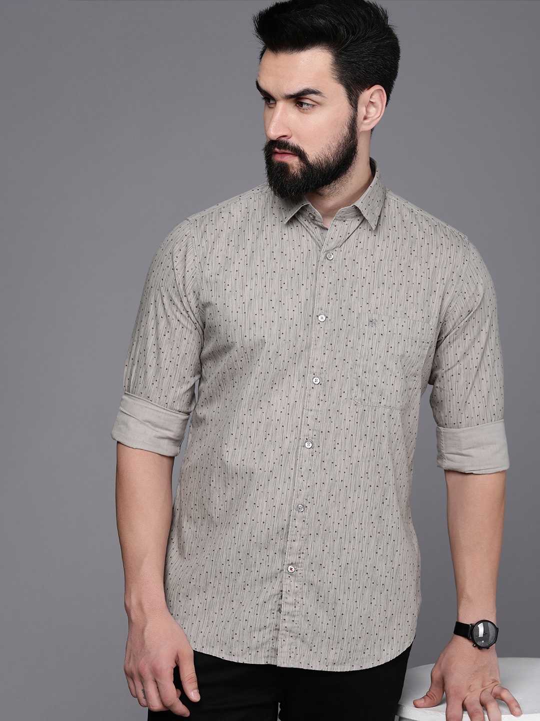 

Raymond Slim Fit Conversational Printed Pure Cotton Formal Shirt, Grey