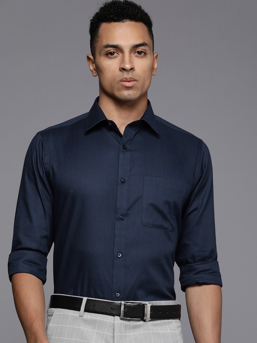 

Raymond Men Pure Cotton Slim Fit Opaque Formal Shirt, Navy blue