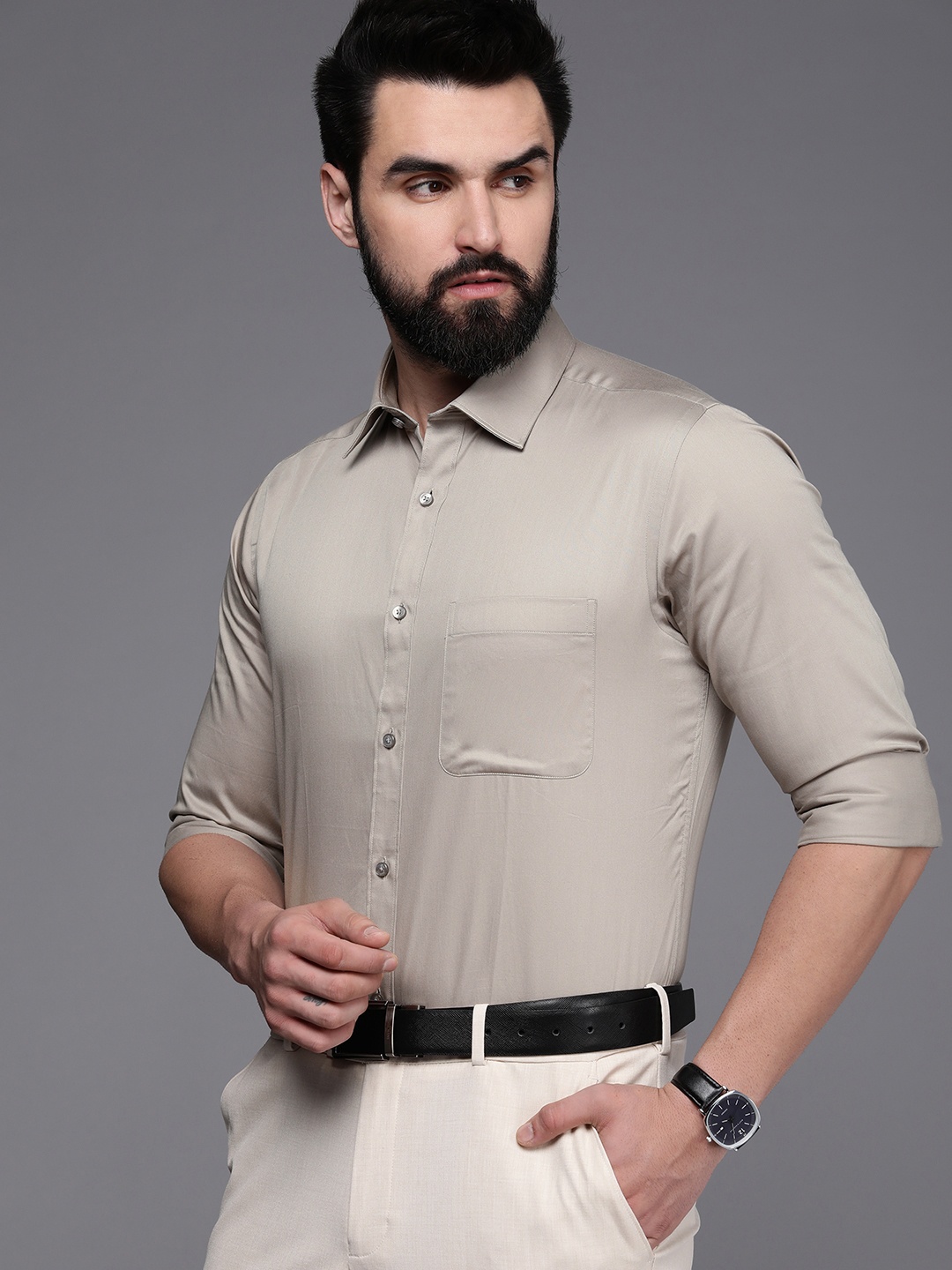 

Raymond Solid Slim Fit Pure Cotton Formal Shirt, Grey