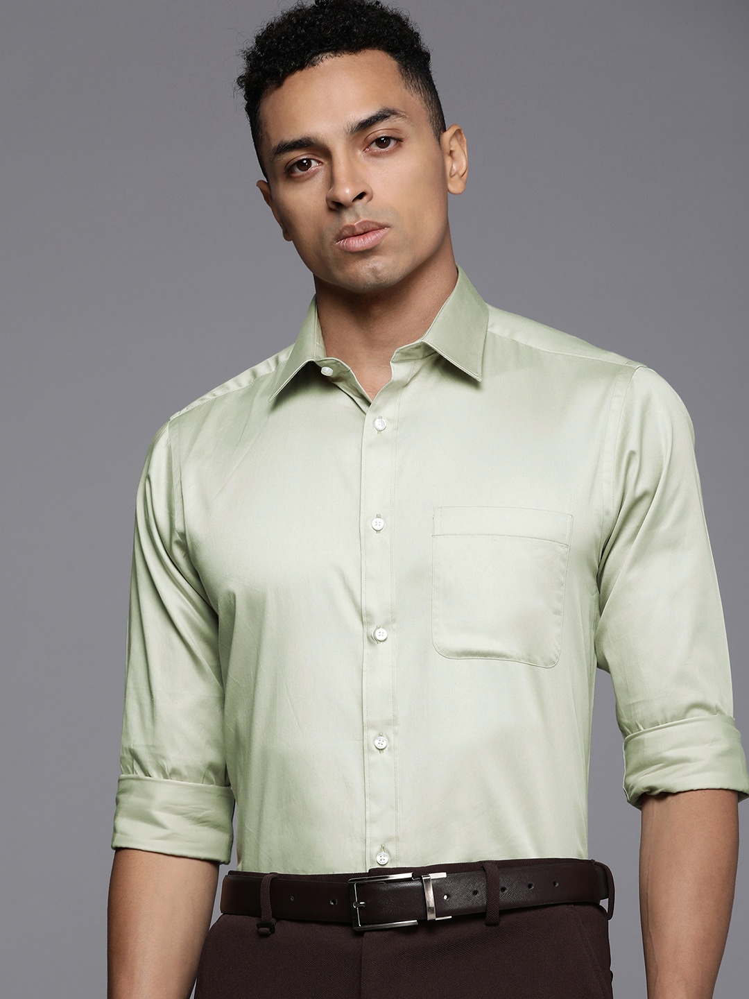 

Raymond Men Pure Cotton Slim Fit Opaque Formal Shirt, Green