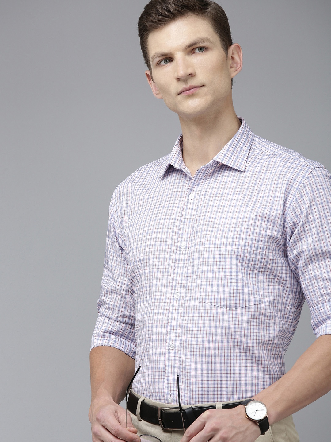 

Park Avenue Men Slim Fit Tartan Checks Opaque Pure Cotton Formal Shirt, Blue