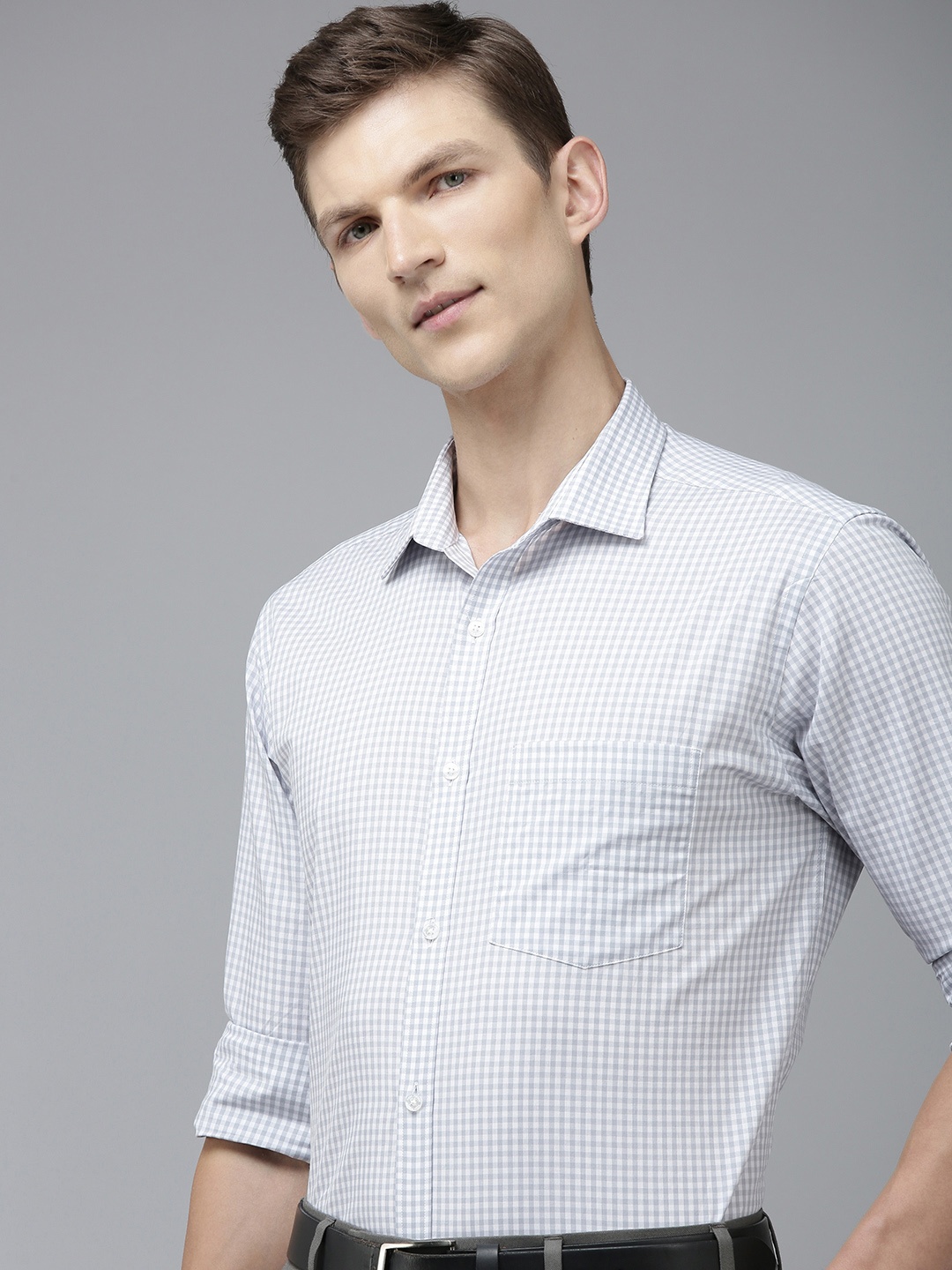 

Park Avenue Slim Fit Micro Checked Pure Cotton Formal Shirt, Grey