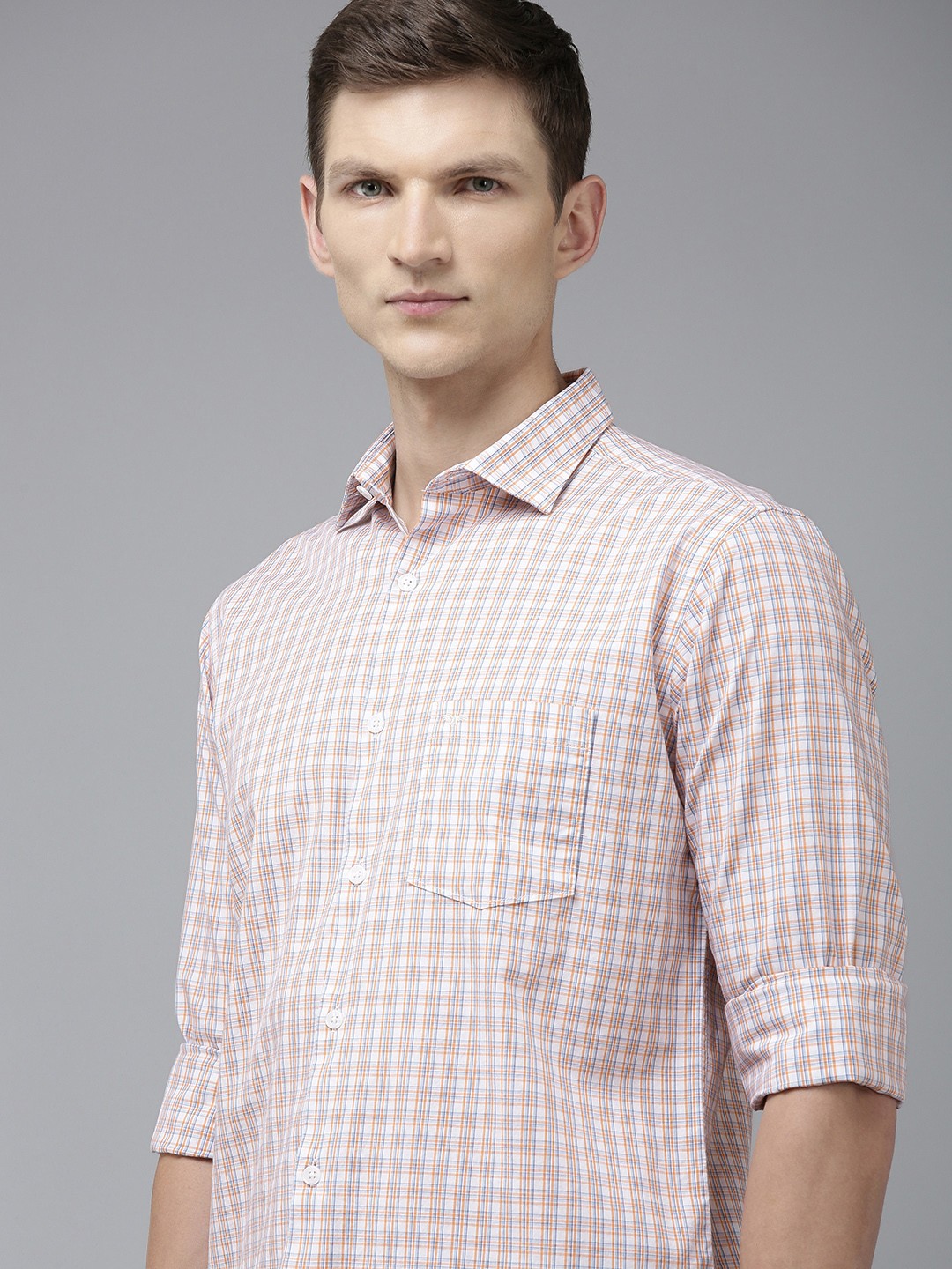 

Park Avenue Slim Fit Pure Cotton Checked Casual Shirt, Peach