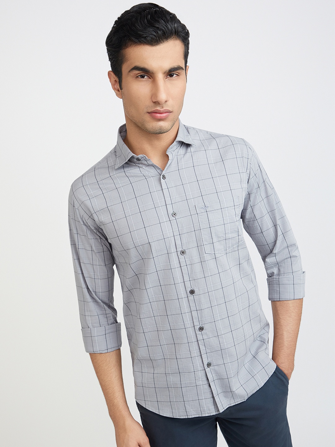 

Park Avenue Slim Fit Checked Pure Cotton Casual Shirt, Grey